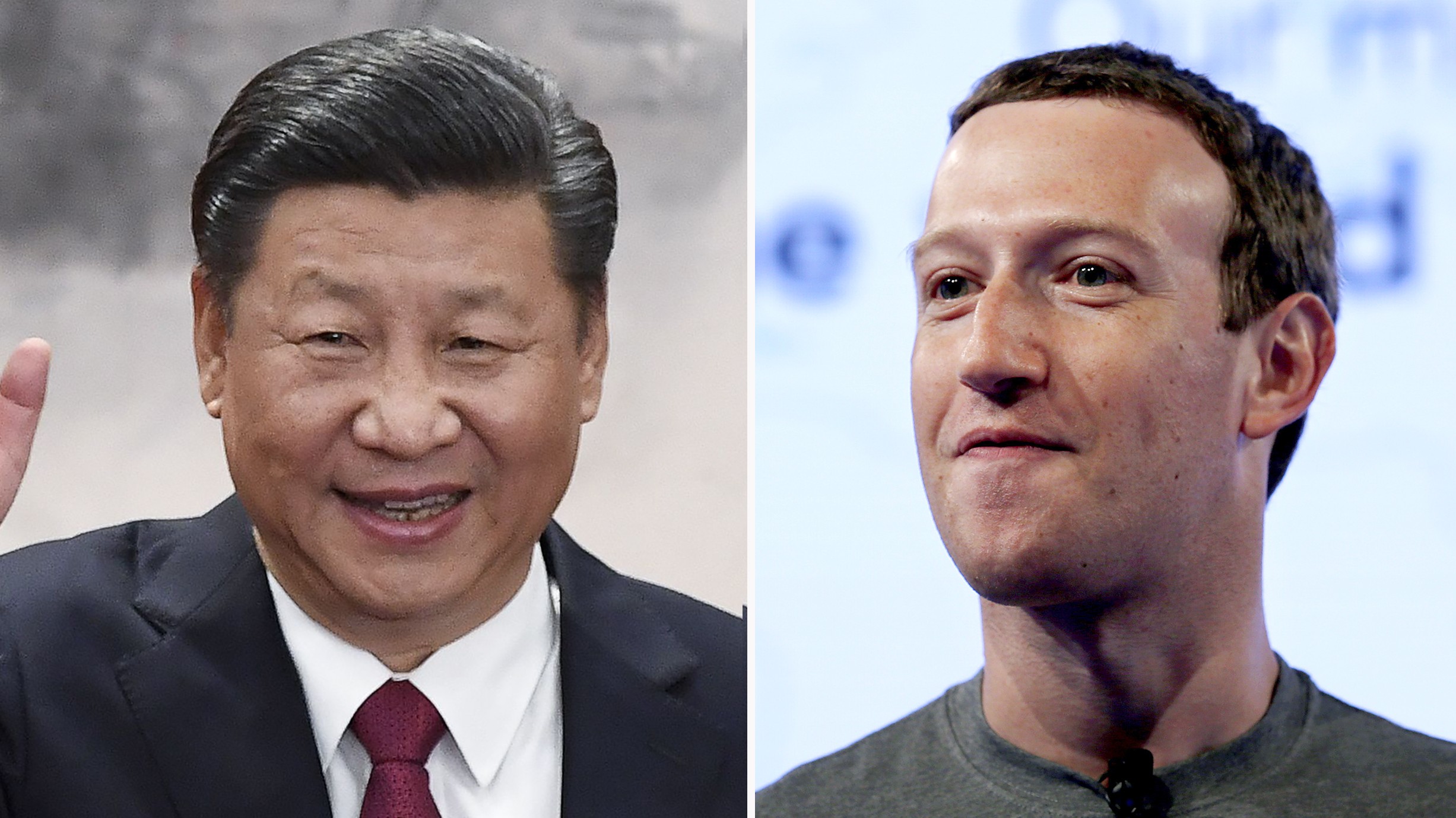 COMBO - (L to R)Chinese President, and General Secretary of the Communist Party Xi Jinping; Facebook CEO Mark Zuckerberg. Photo: AFP / AP