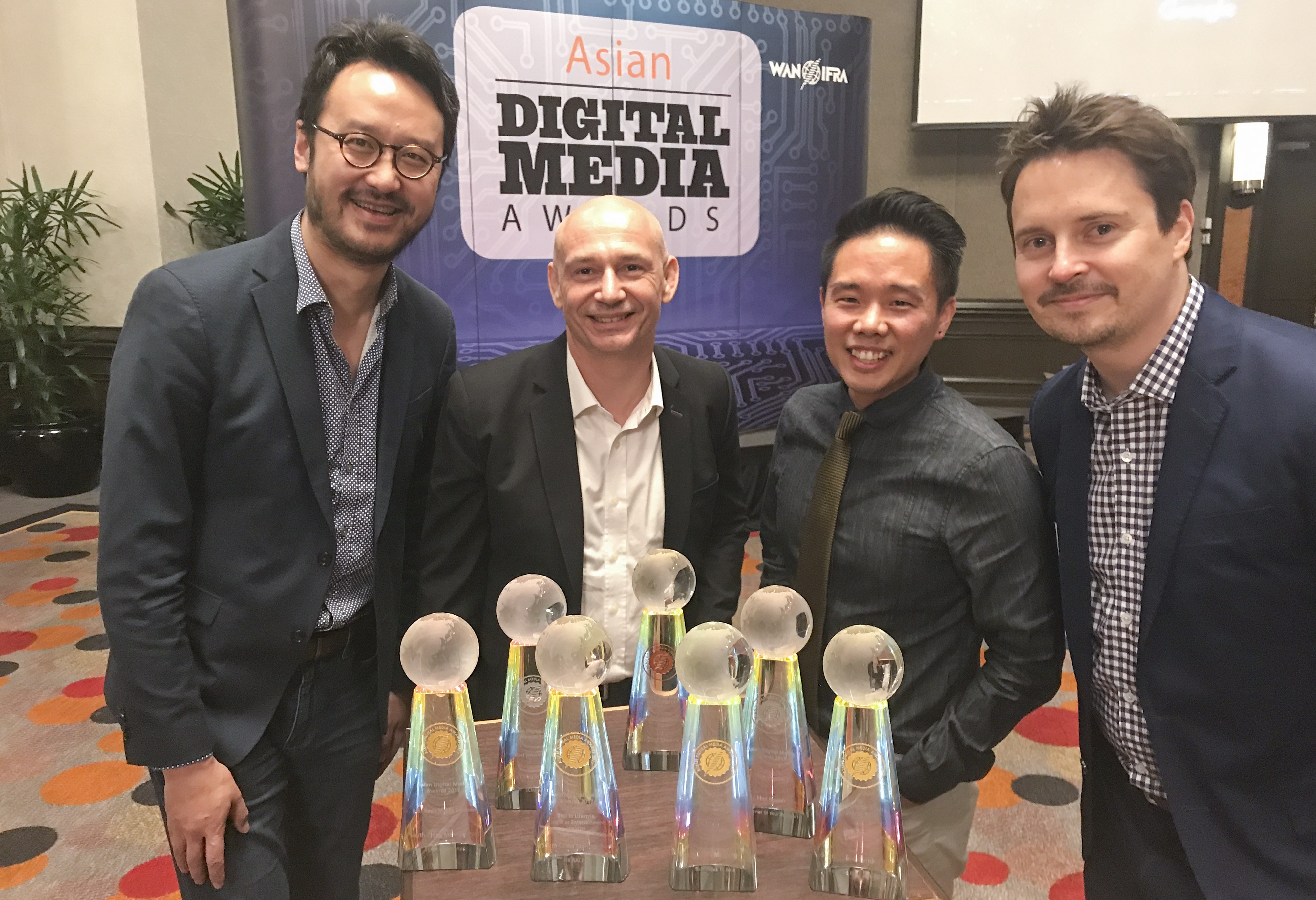 Members of the South China Morning Post's editorial team Chow Chung-yan, Darren Long, Malcolm Ong and Ben Abbotts at the Asian Digital Media Awards 2017. Photo: Benson Chao