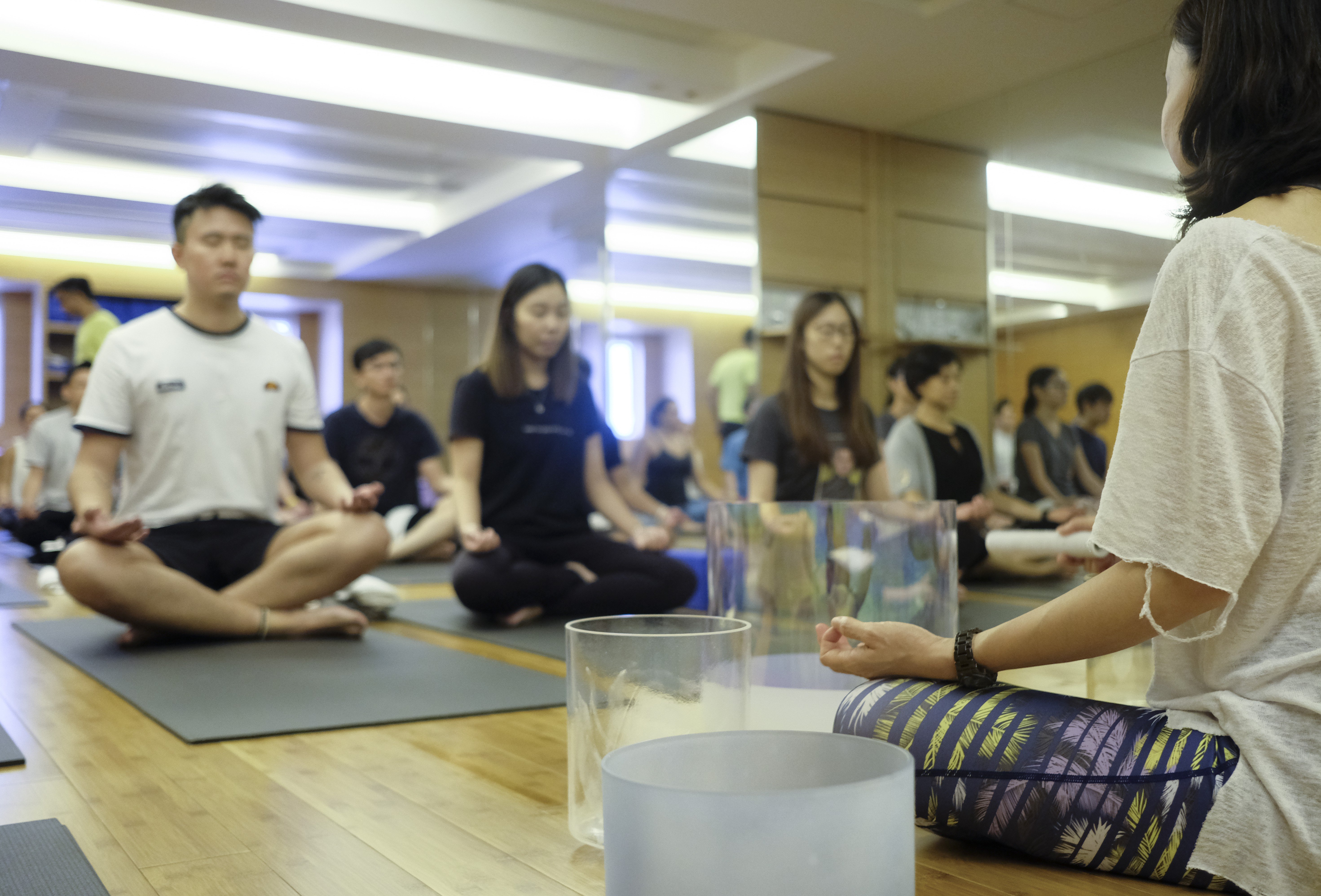 The nada yoga meditation class at Pure Yoga in Central, Hong Kong. Photo: James Wendlinger