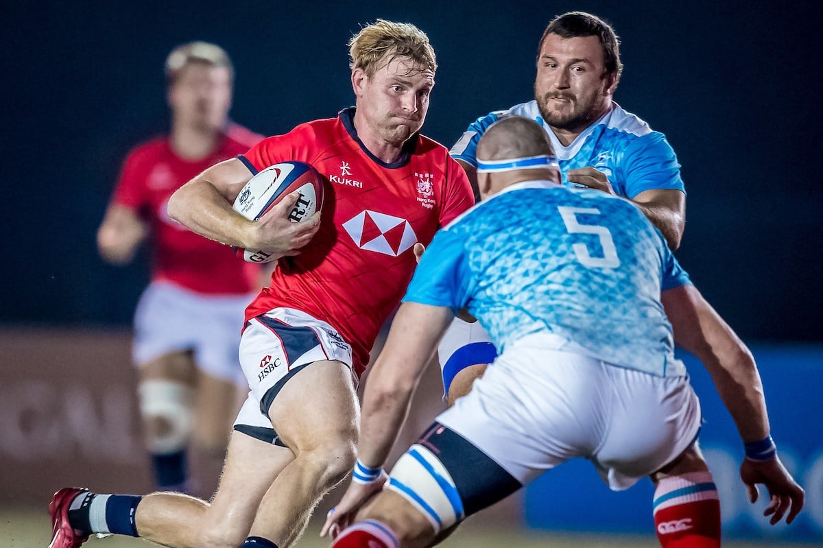 Jamie Hood surges forward for Hong Kong against Russia in the Cup of Nations. Photos: HKRU