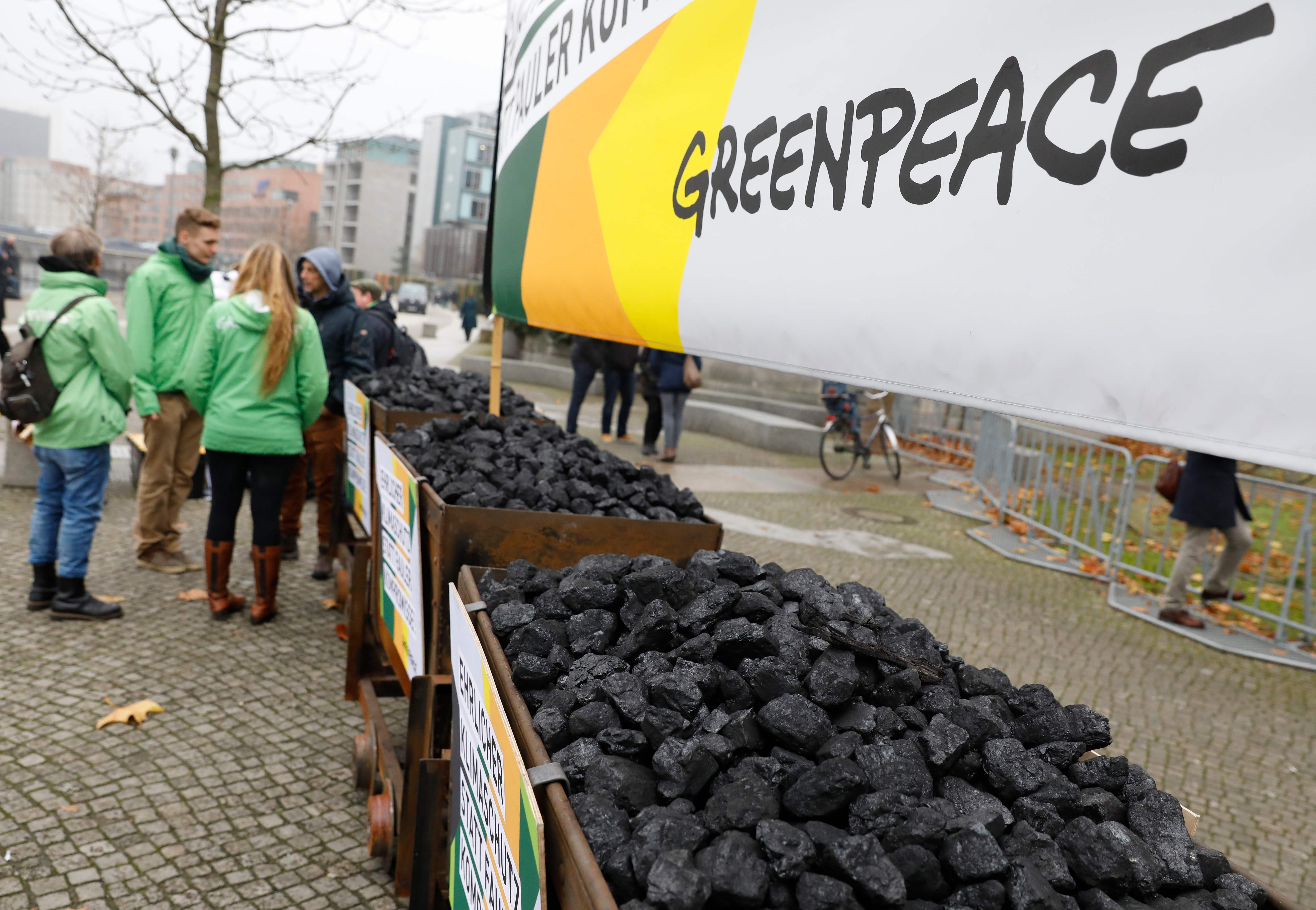 Members of Greenpeace demonstrate against the use of coal. Photo: AFP