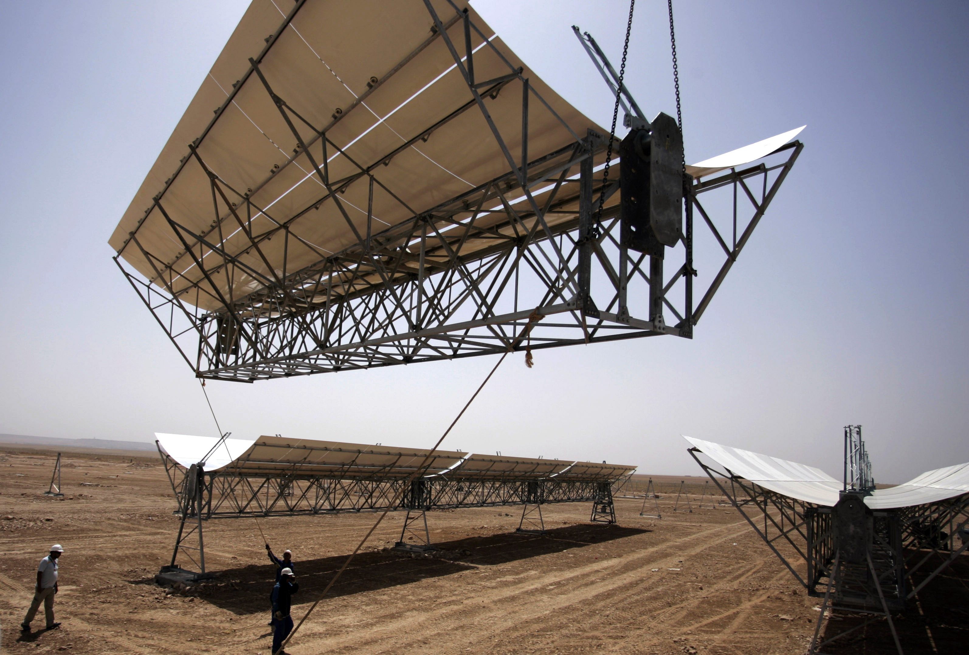 Workers build a thermo-solar power plant in Beni Mathar, Morocco. Morocco has earned praise for its commitment to using renewables, getting nearly 30 per cent of its energy from such sources. Photo: Reuters