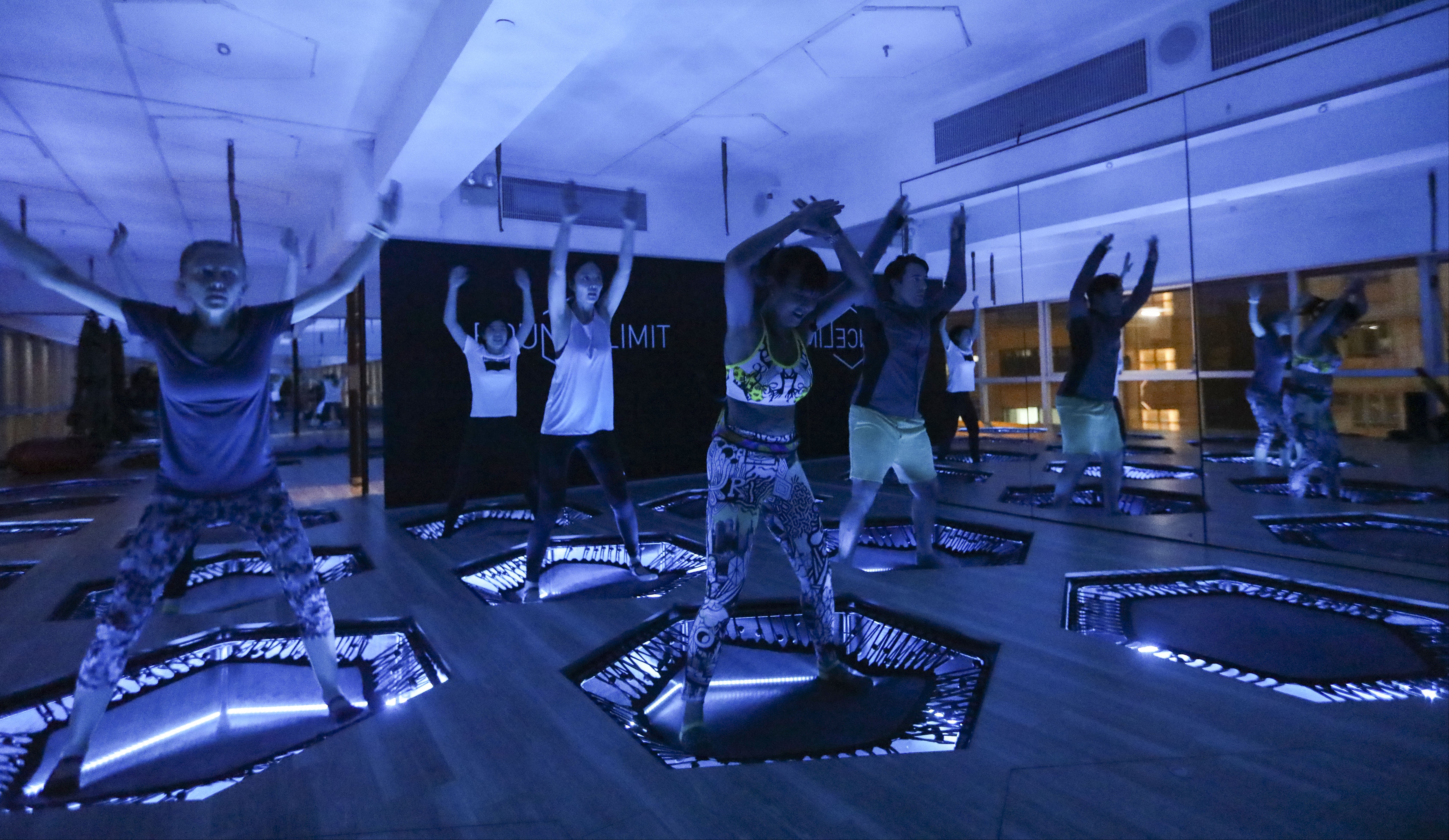 LED Game Night at Bounce Limit, the only rebound fitness gym in Asia. Photo: Sam Tsang