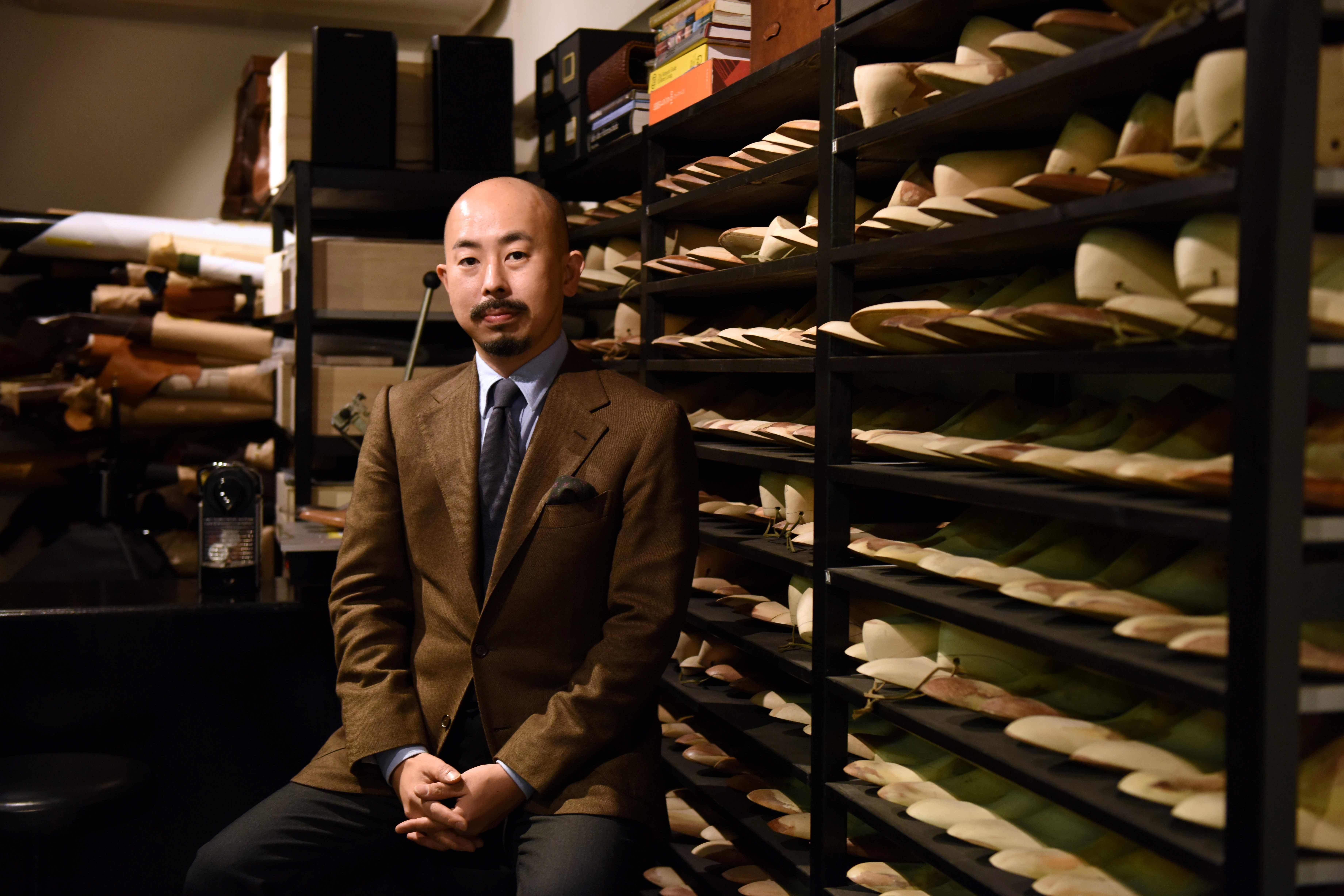Japanese master shoemaker Yohei Fukuda in his workshop in Tokyo. Photo: AFP