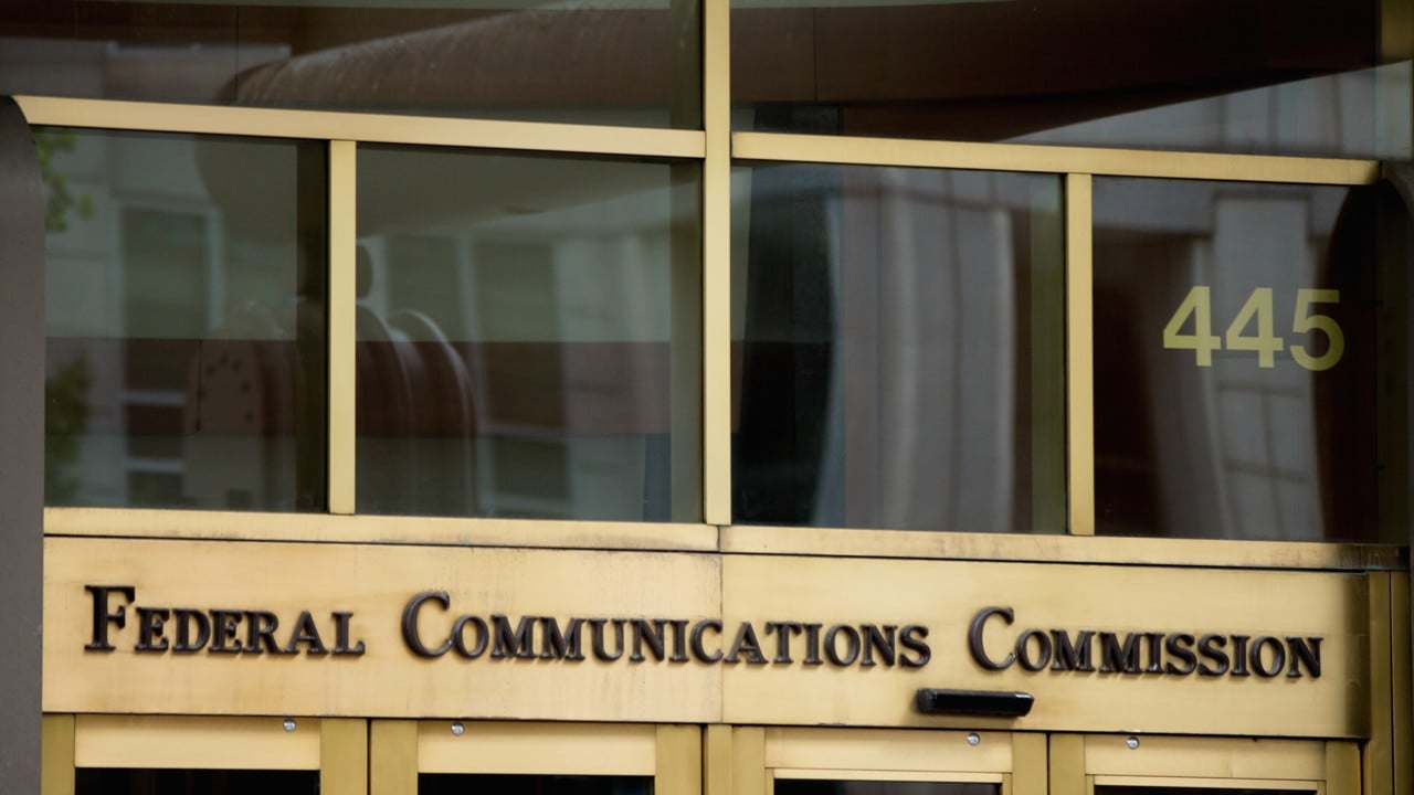 The entrance to the Federal Communications Commission (FCC) building in Washington. Photo: AP/Andrew Harnik