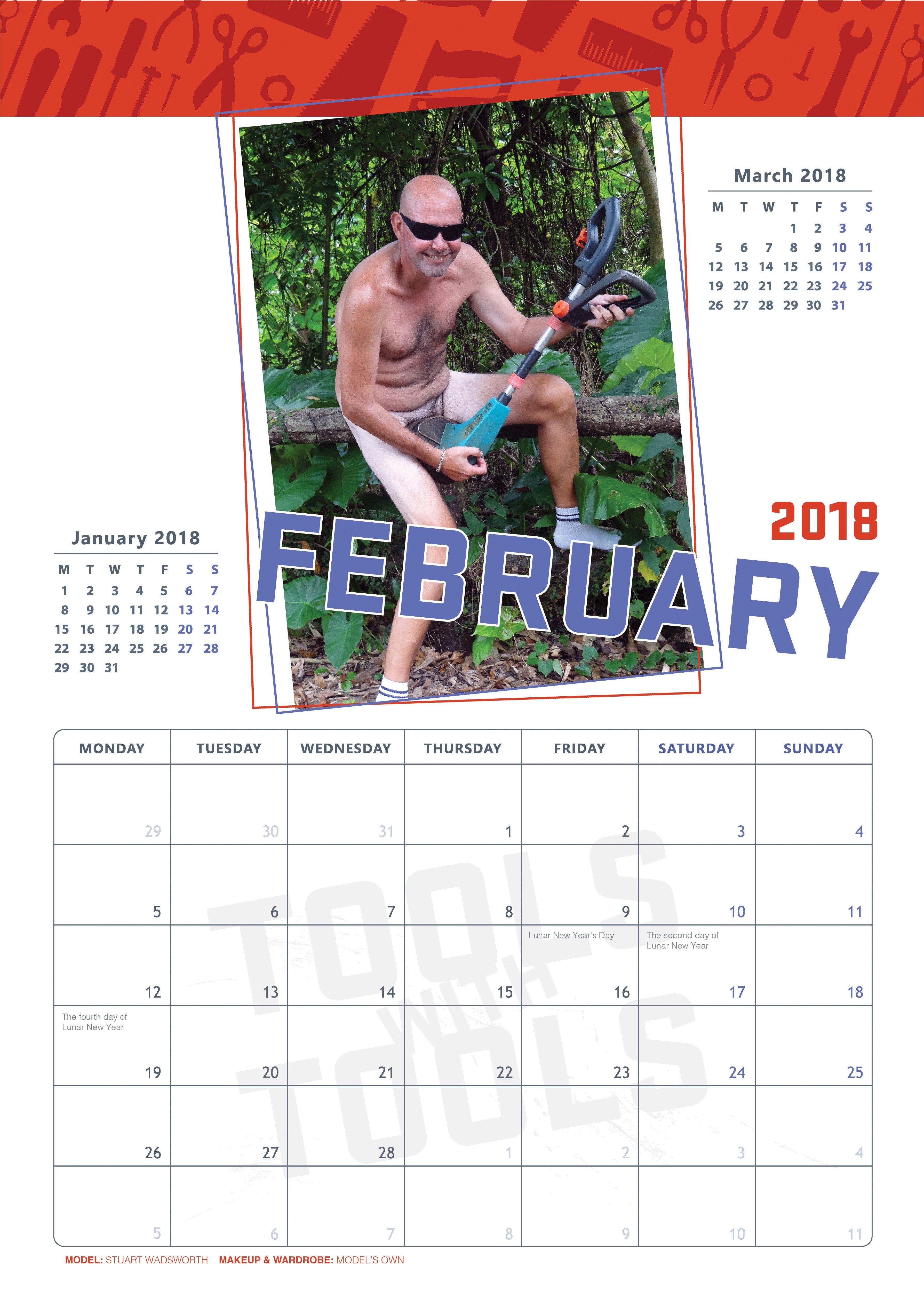 Stuart Wadsworth poses with his strimmer as Mr February for the ‘Tools with Tools’ calendar.