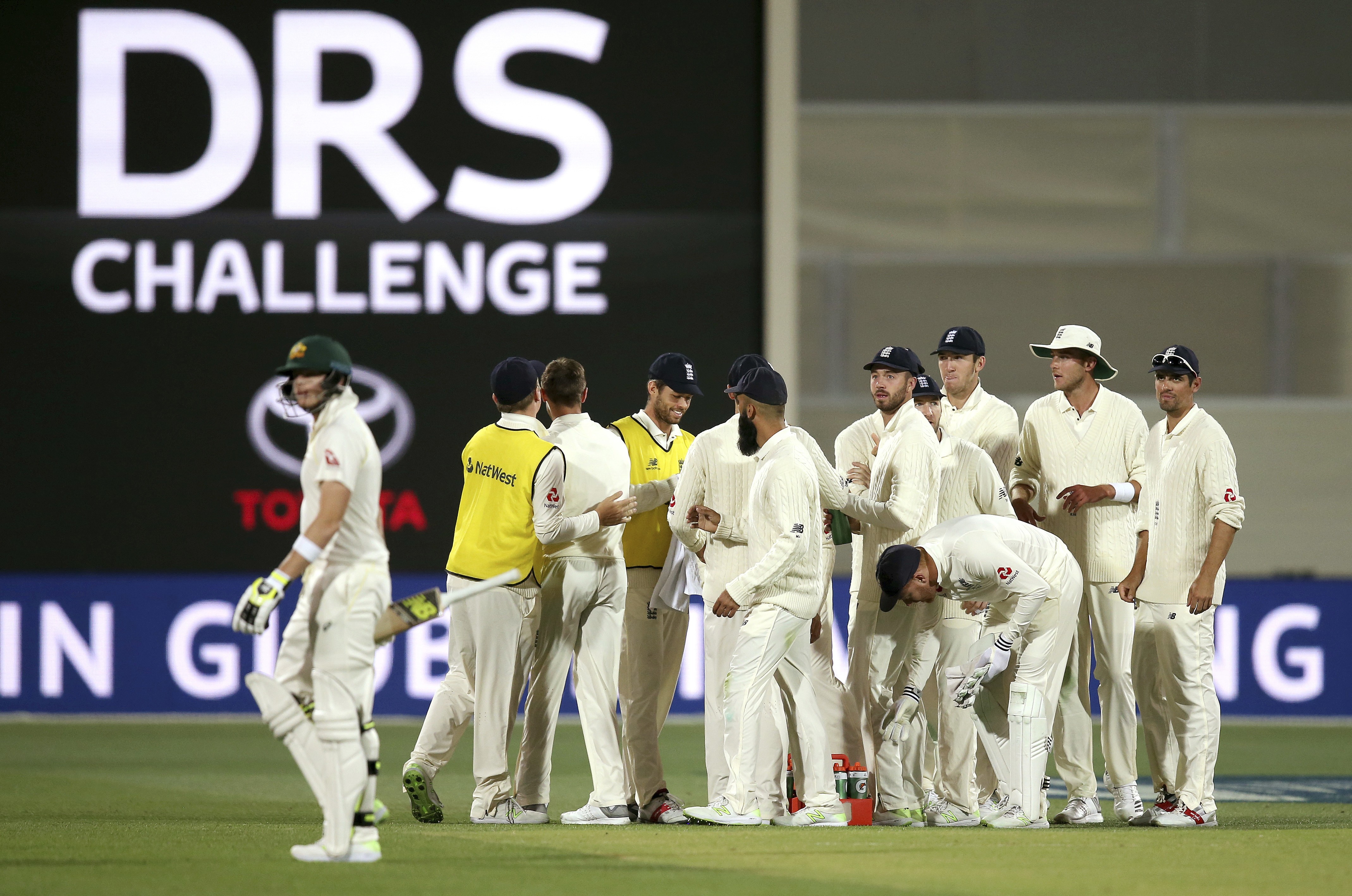 Aussie skipper Steve Smith leaves the field after losing his appeal against an lbw decision. Photo: AP