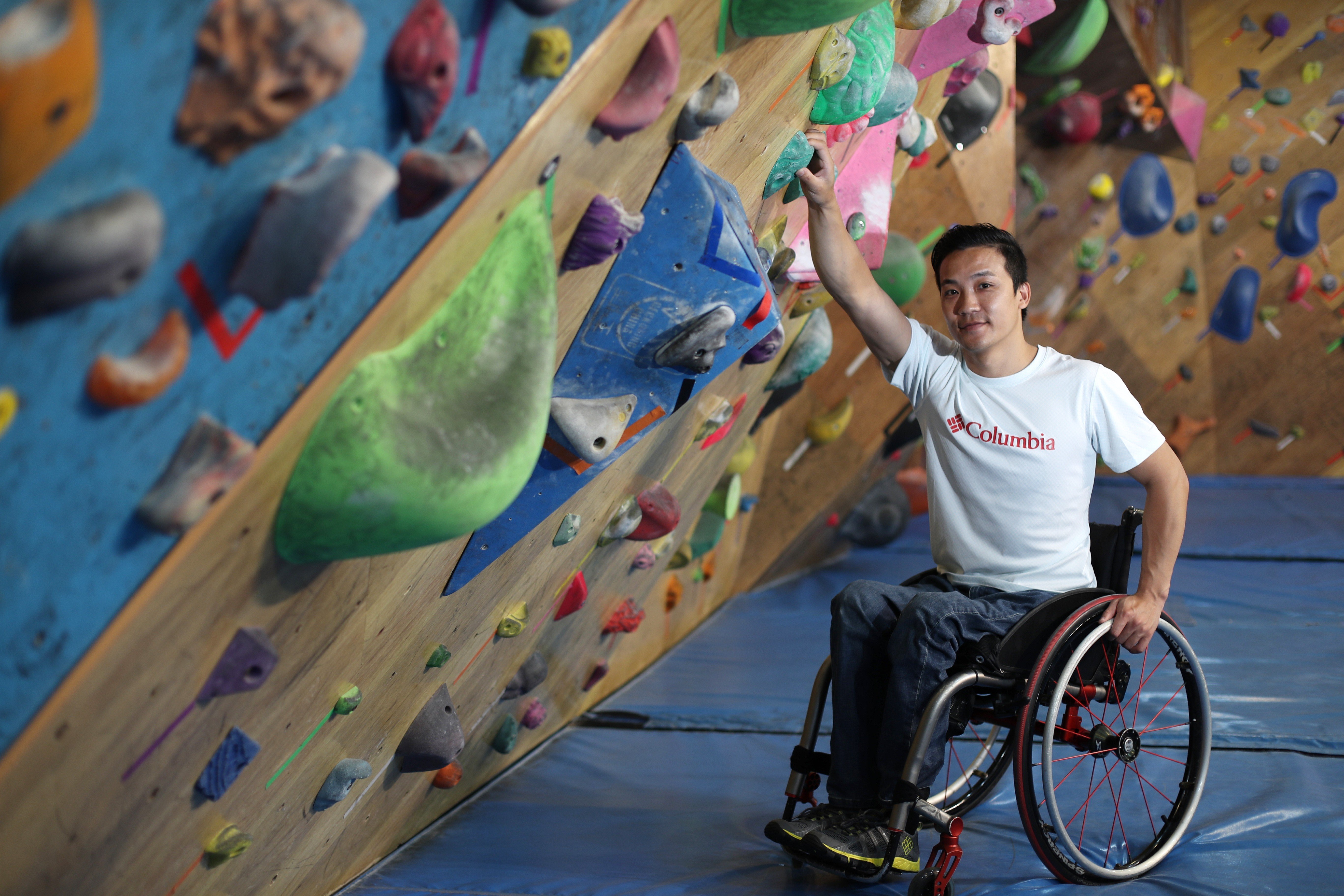 Wheelchair-bound rock climber Lai Chi-wai is the only Chinese nominee in his category. Photo: Nora Tam