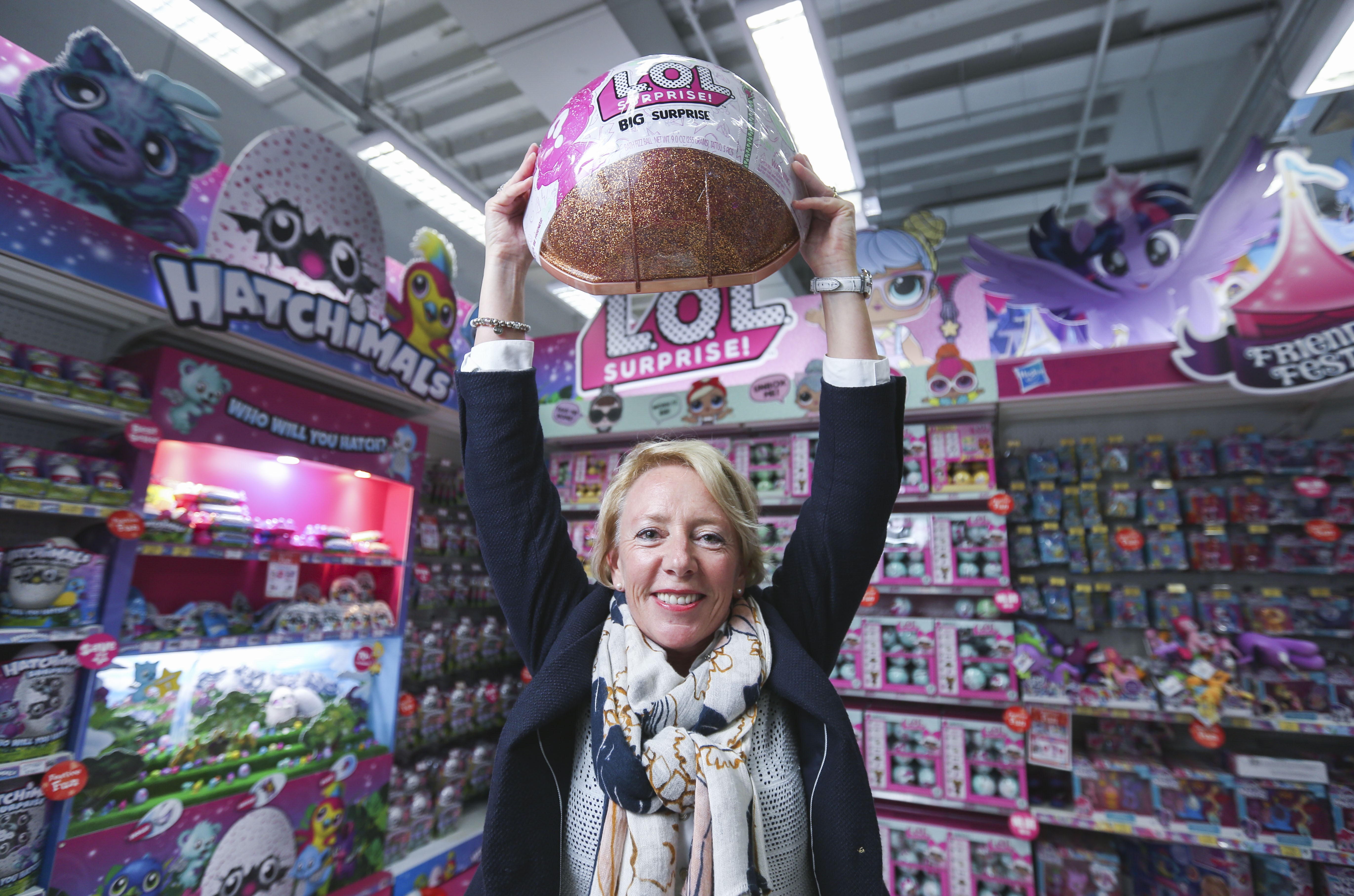 Toys ‘R’ Us Greater China and Southeast Asia chief commercial officer Jo Hall holds aloft the winning item. Photo: Xiaomei Chen