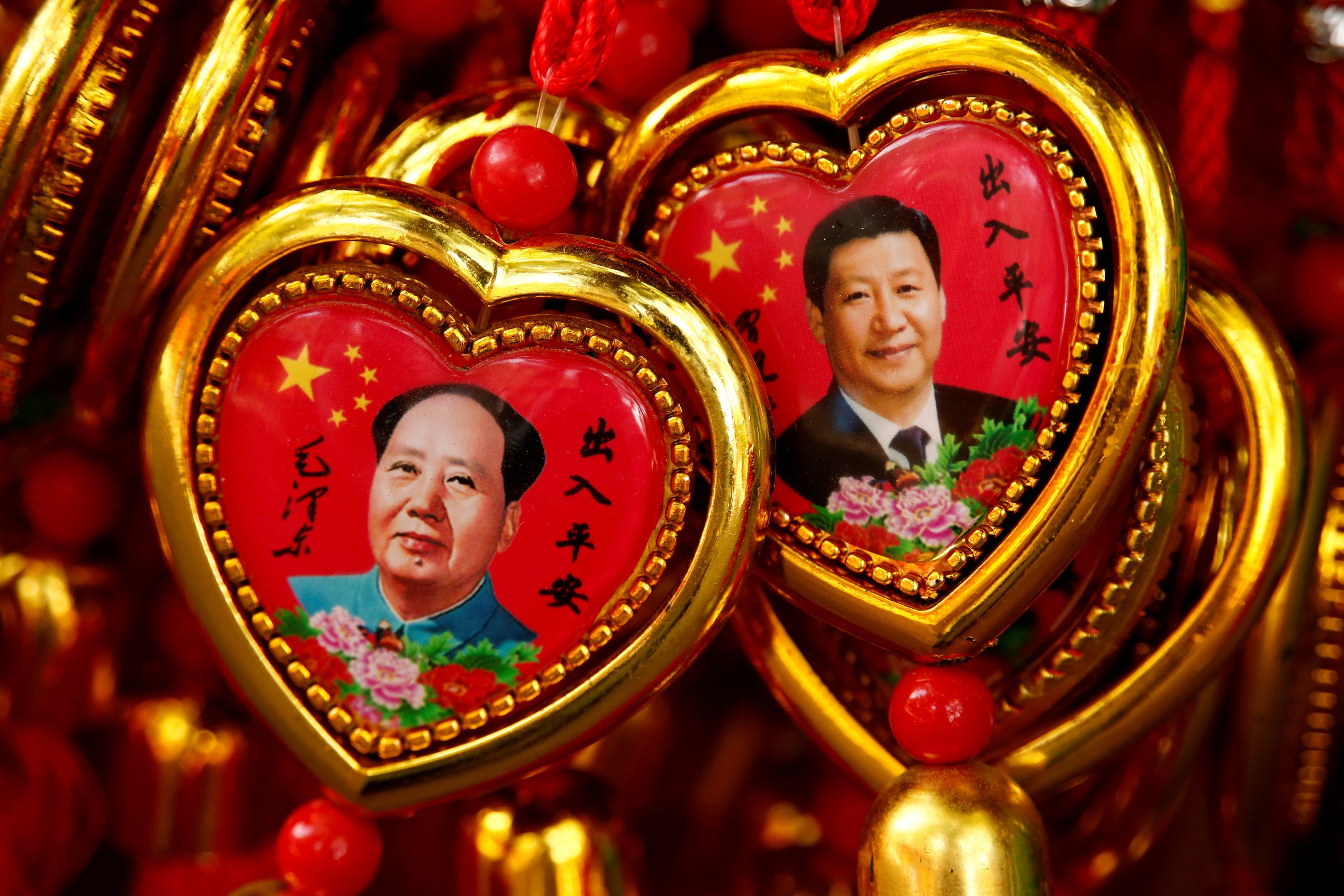 Portraits of President Xi Jinping and Mao Zedong feature on souvenirs on display at a shop near the Forbidden City in Beijing last year. Photo: Reuters