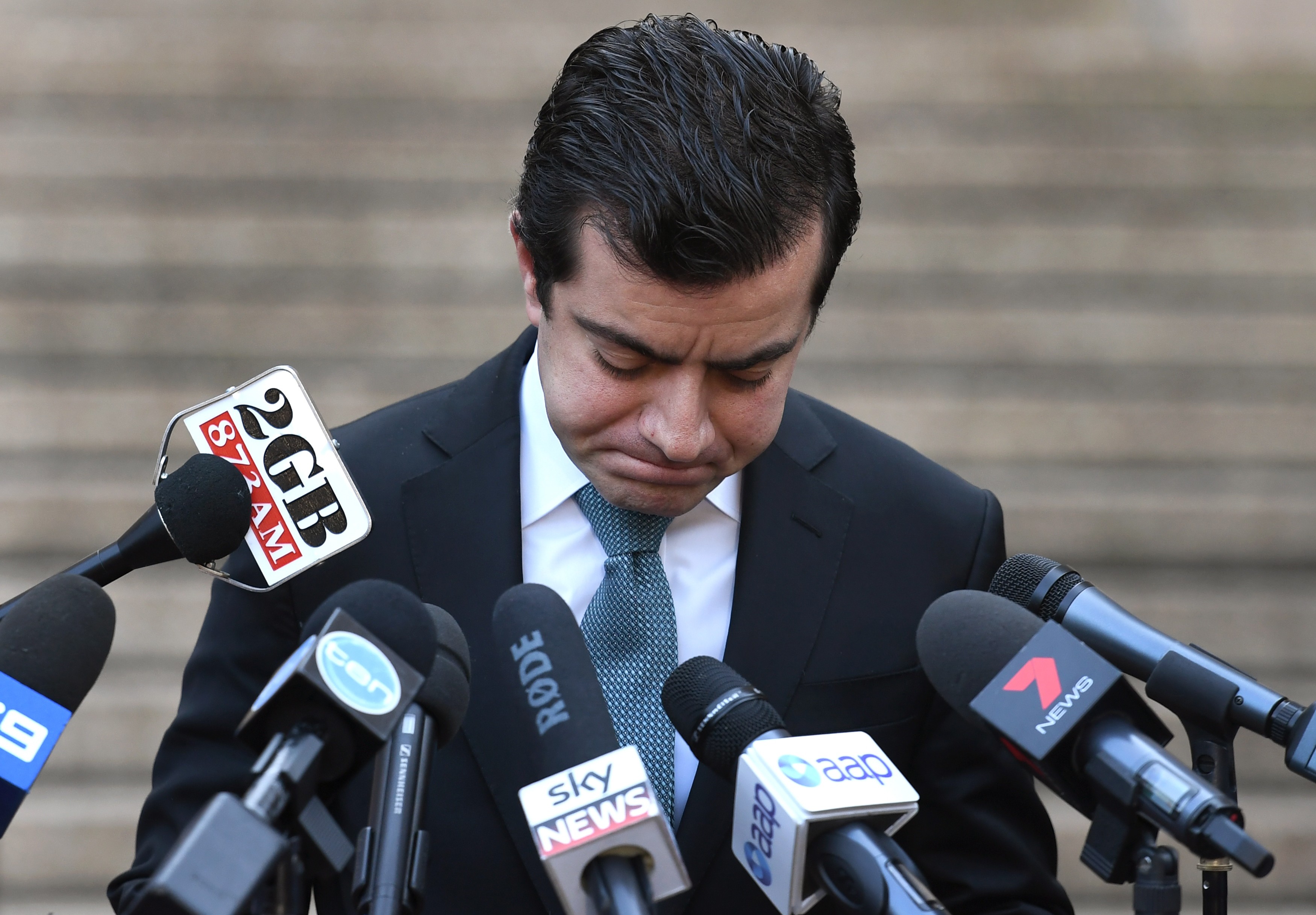 Australian Labor Party senator Sam Dastyari speaks with the media in Sydney. Dastyari quit parliament on December 12 over his links to China in a scandal that coincided with Canberra proposing new foreign interference laws. Photo: AFP