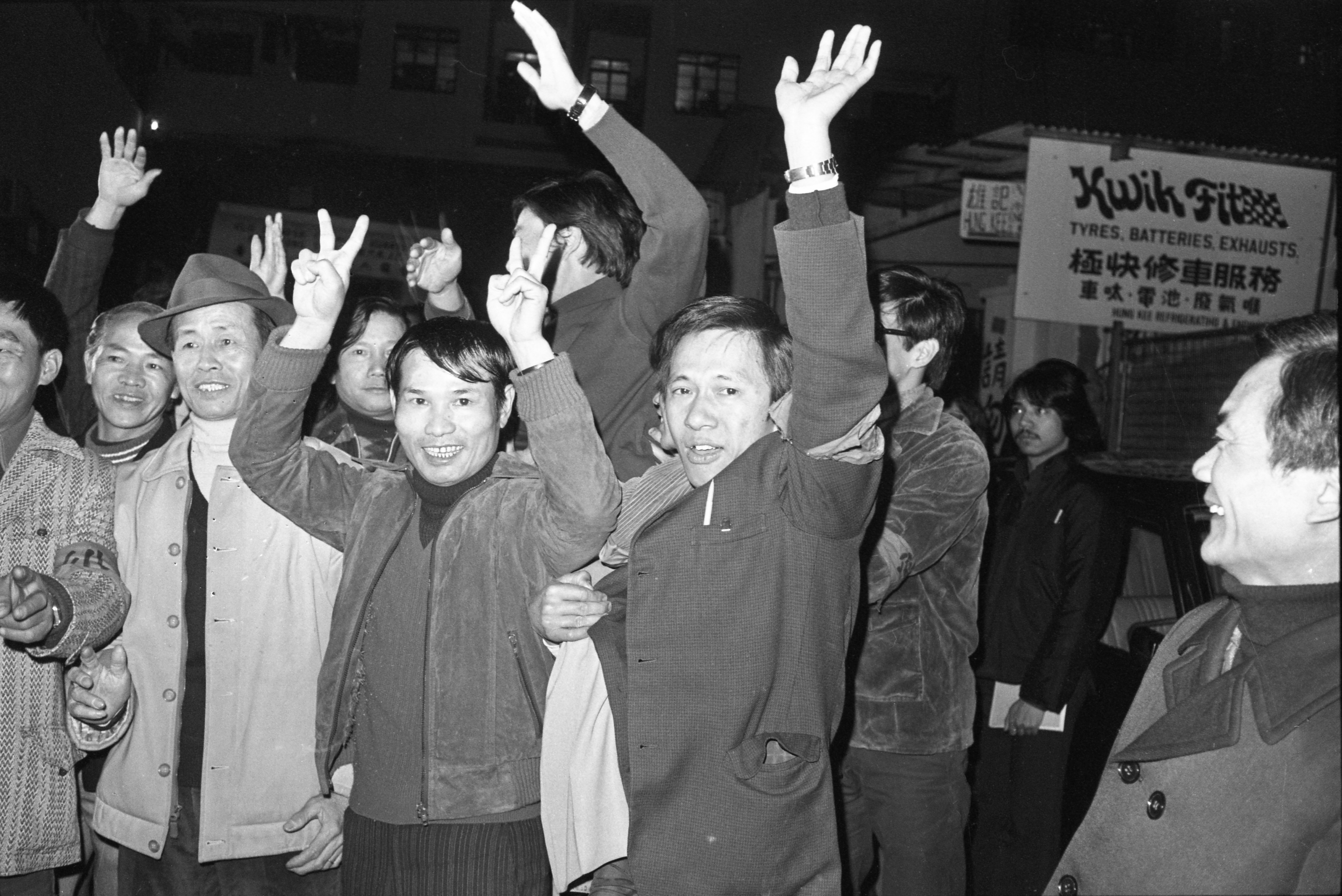 Mafoos celebrate the resignation of Eileen Stringer, personnel manager of the Royal Hong Kong Jockey Club, in January 1978. Pictures: SCMP
