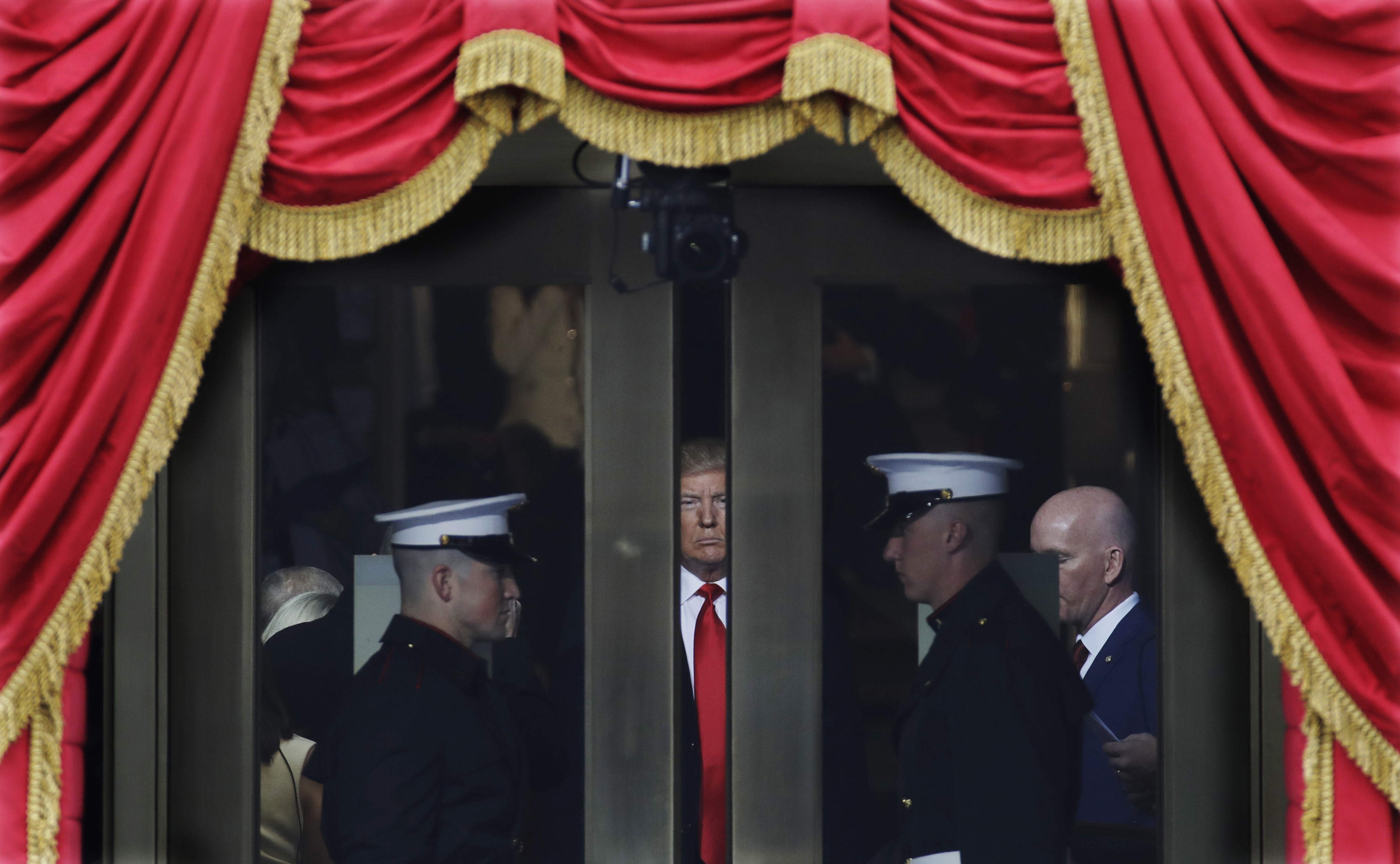 In this January 20, 2017 file photo, then president-elect Donald Trump waits to step out onto the portico for his Presidential Inauguration at the US Capitol in Washington. Photo: AP