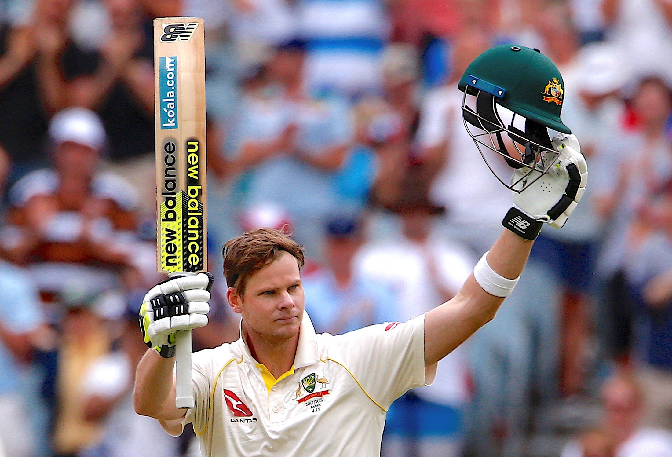 Australia's captain Steve Smith reacts after reaching his century during the fifth day of the fourth Ashes cricket test match. Photo: Reuters