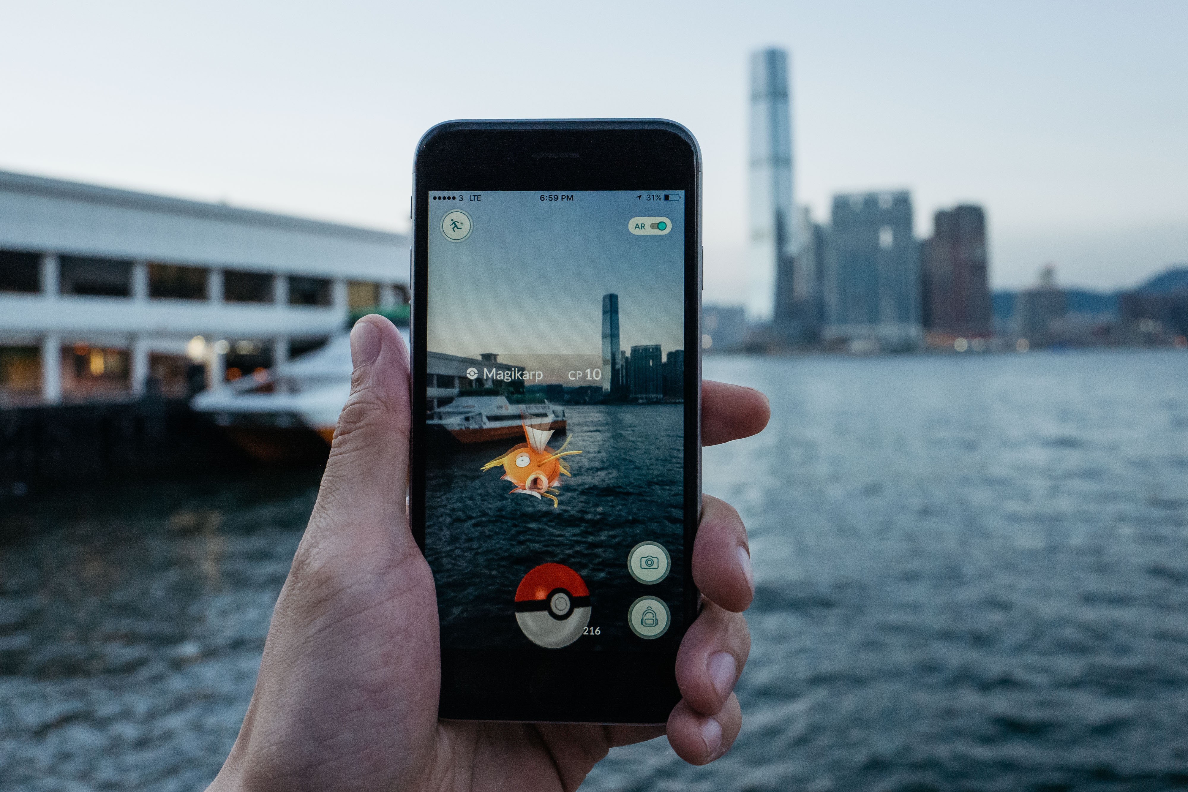 The Magikarp character from Pokemon Go is seen on a smartphone in Hong Kong in July 2016. Photo: Bloomberg