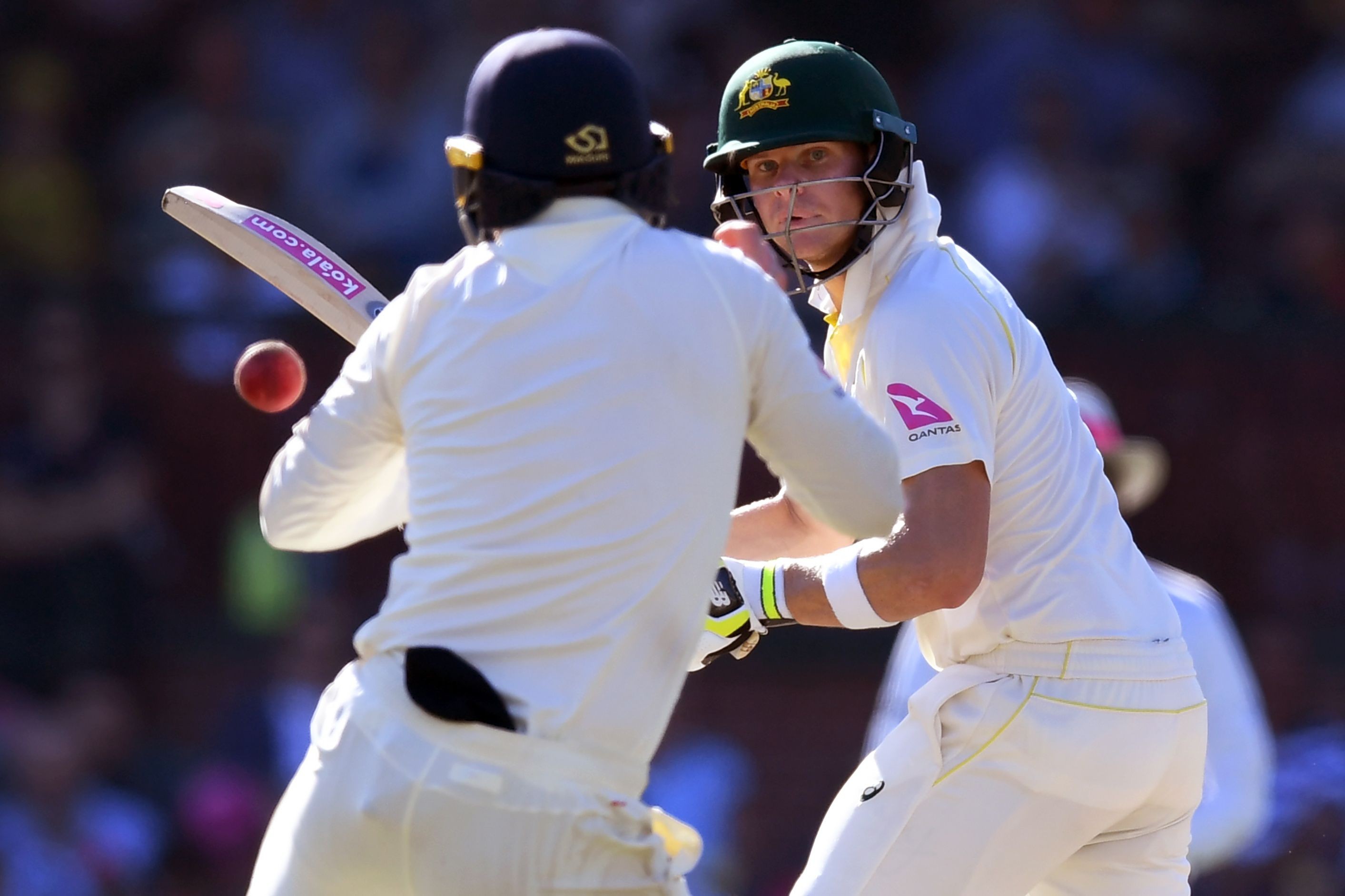 Australia captain Steve Smith steers the ball past England’s Mark Stoneman during his unbeaten 44. Photo: AFP