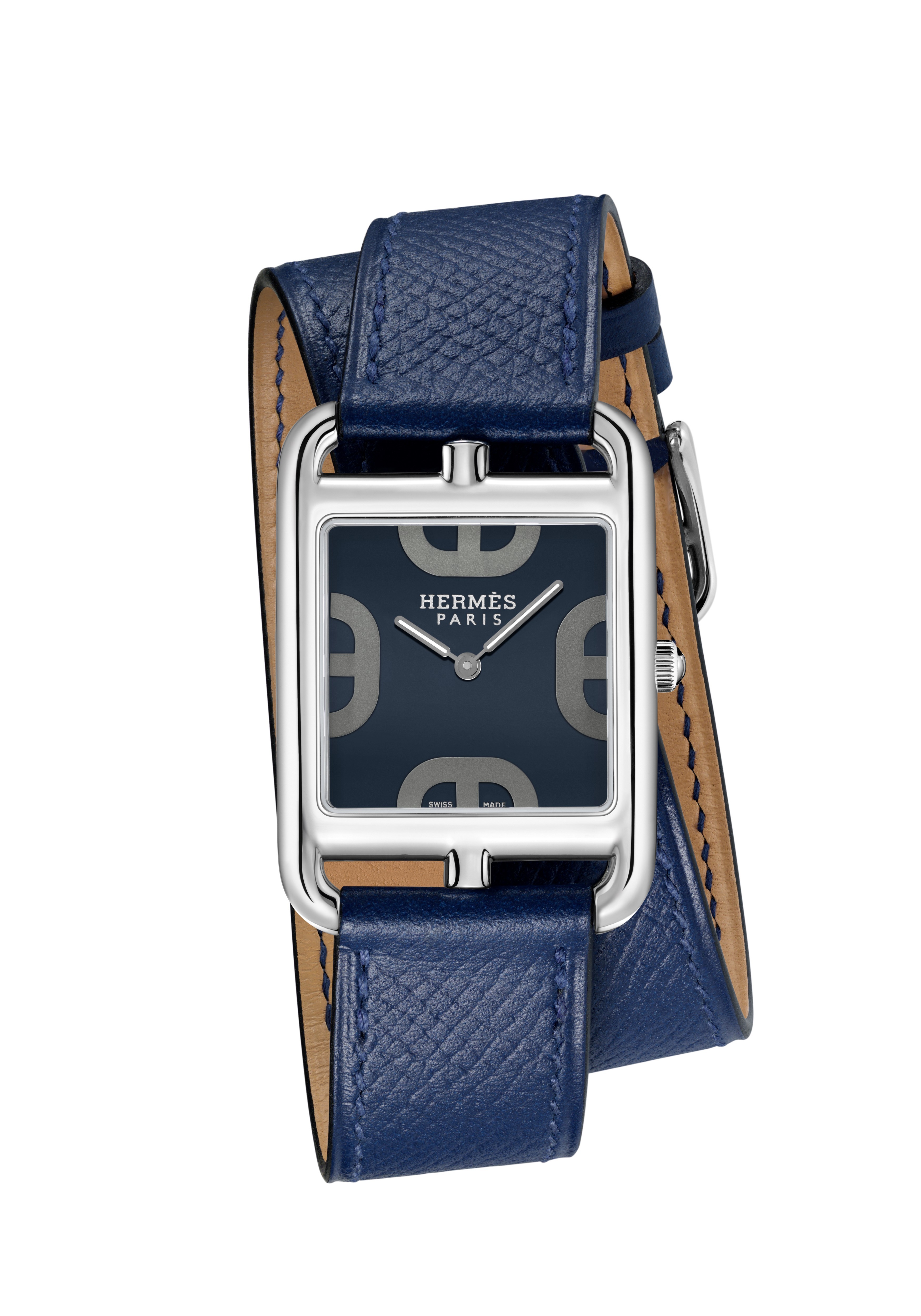 Hermès Cape Cod’s “Anchor Chain” motif on dial with a double tour Malta blue strap
