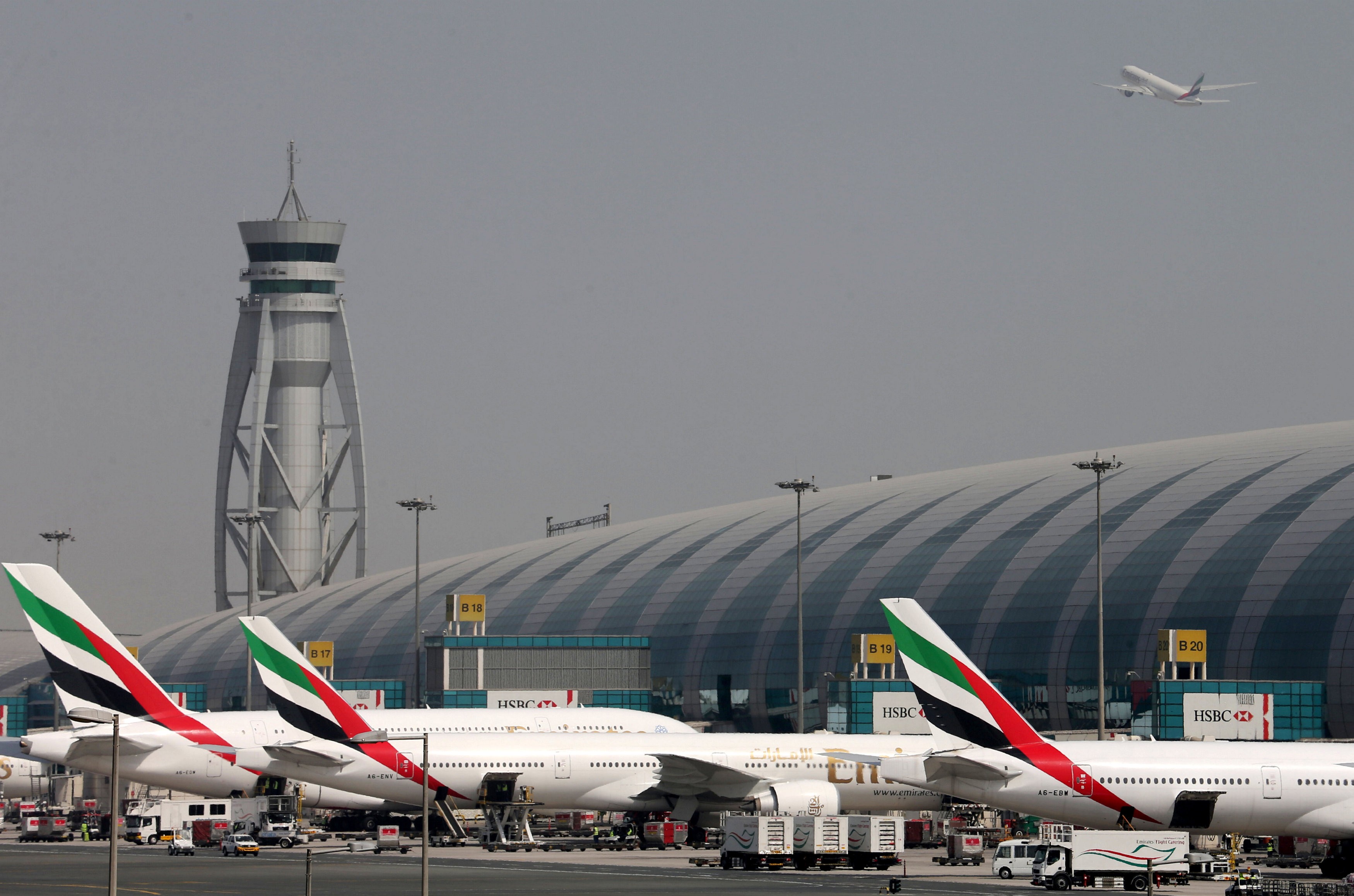 Emirates jets at Dubai International Airport. The United Arab Emirates on Monday claimed that Qatari fighter jets intercepted one of its commercial airliners in international airspace on the way to Bahrain. File photo: Reuters
