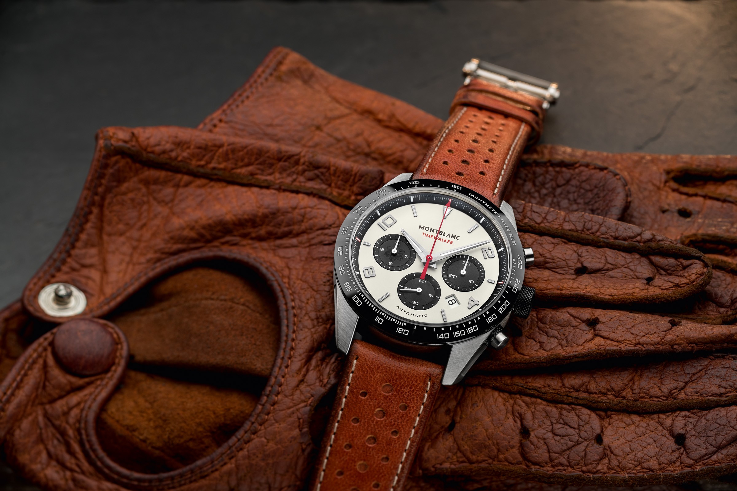 Montblanc’s TimeWalker Manufacture Chronograph features a classic panda design.