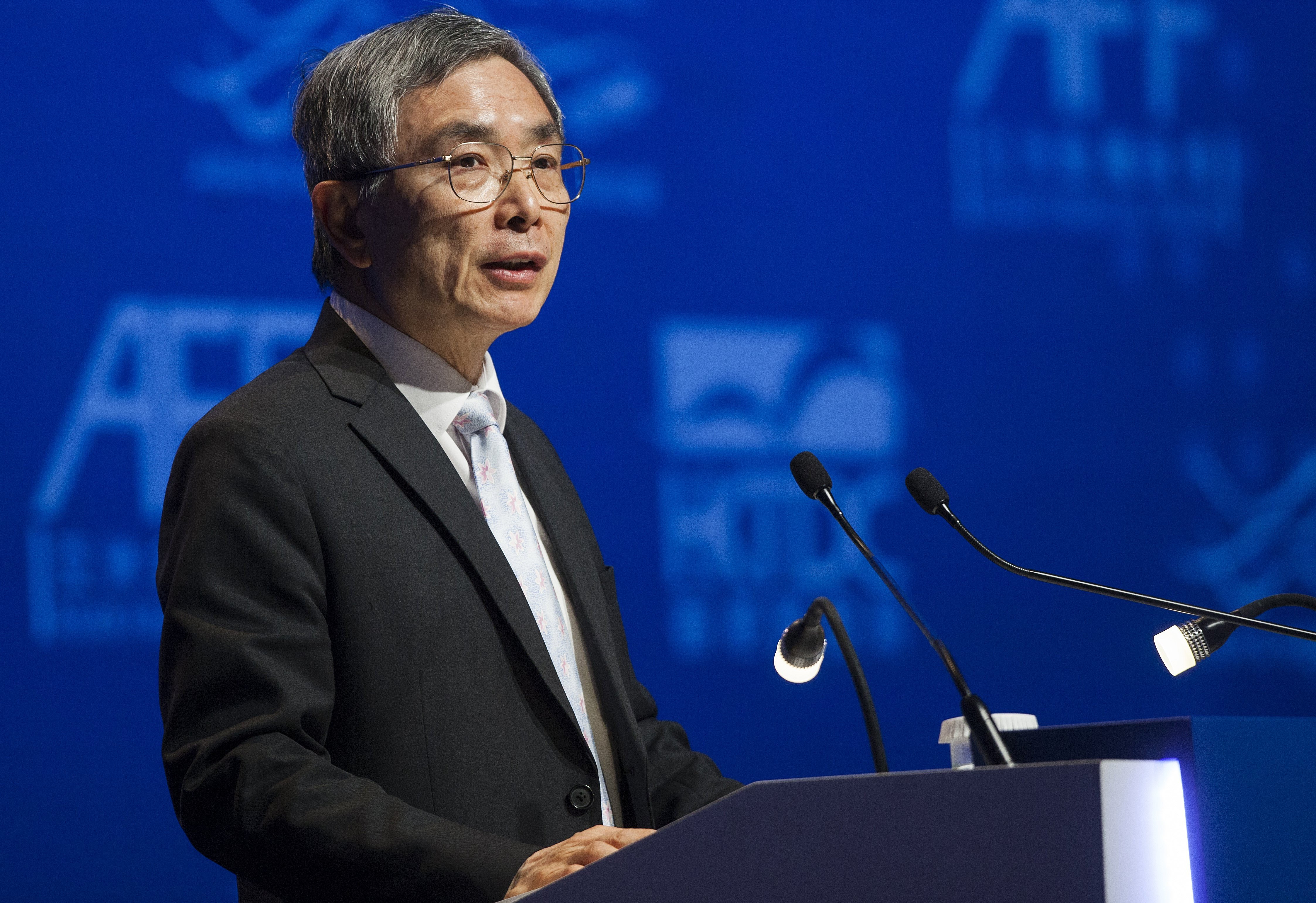 James Lau, Hong Kong secretary for financial services and the treasury, speaks at the 11th Asian Financial Forum in Hong Kong on Monday. Photo: EPA