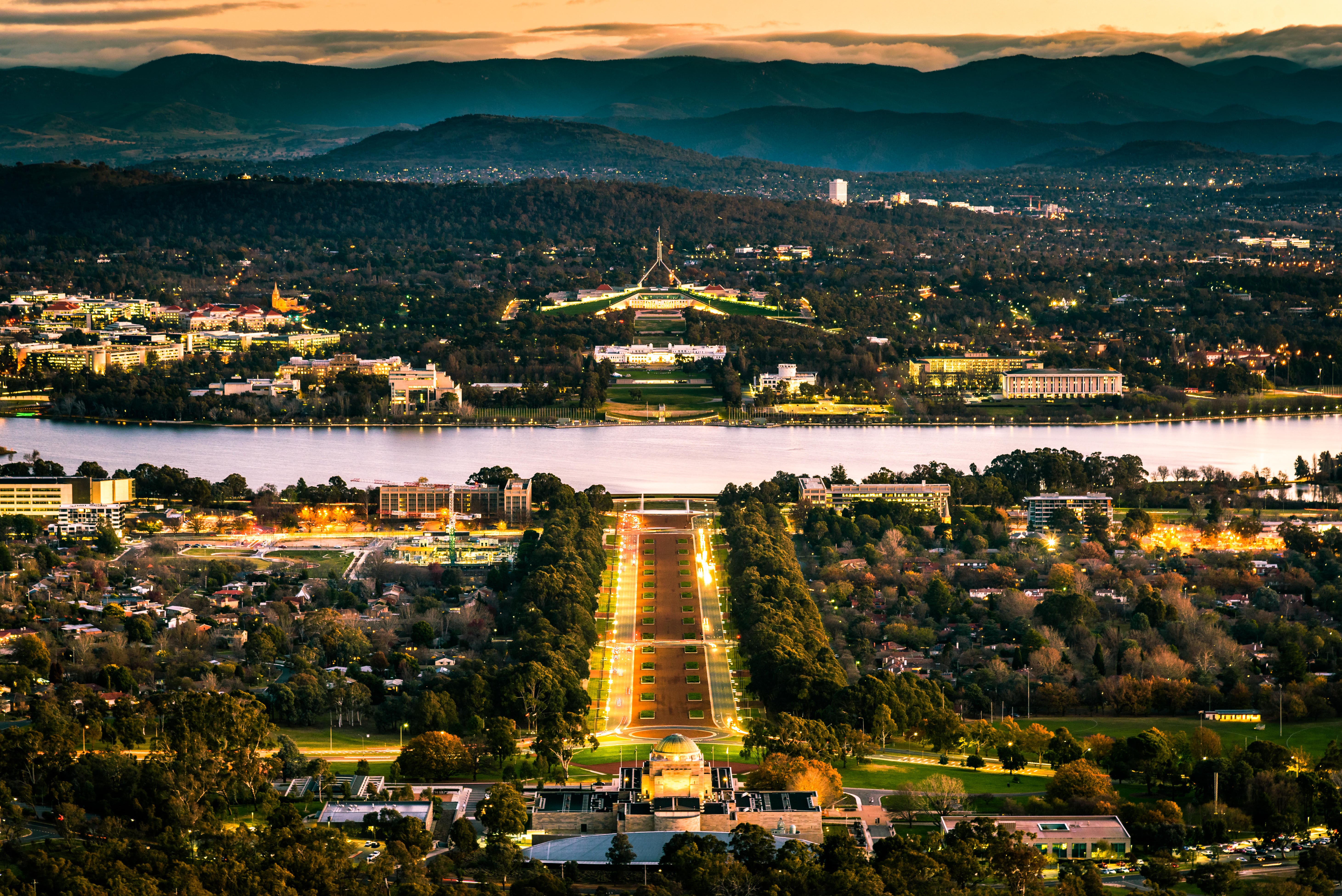 Australia’s capital Canberra, and the country’s Parliament House.