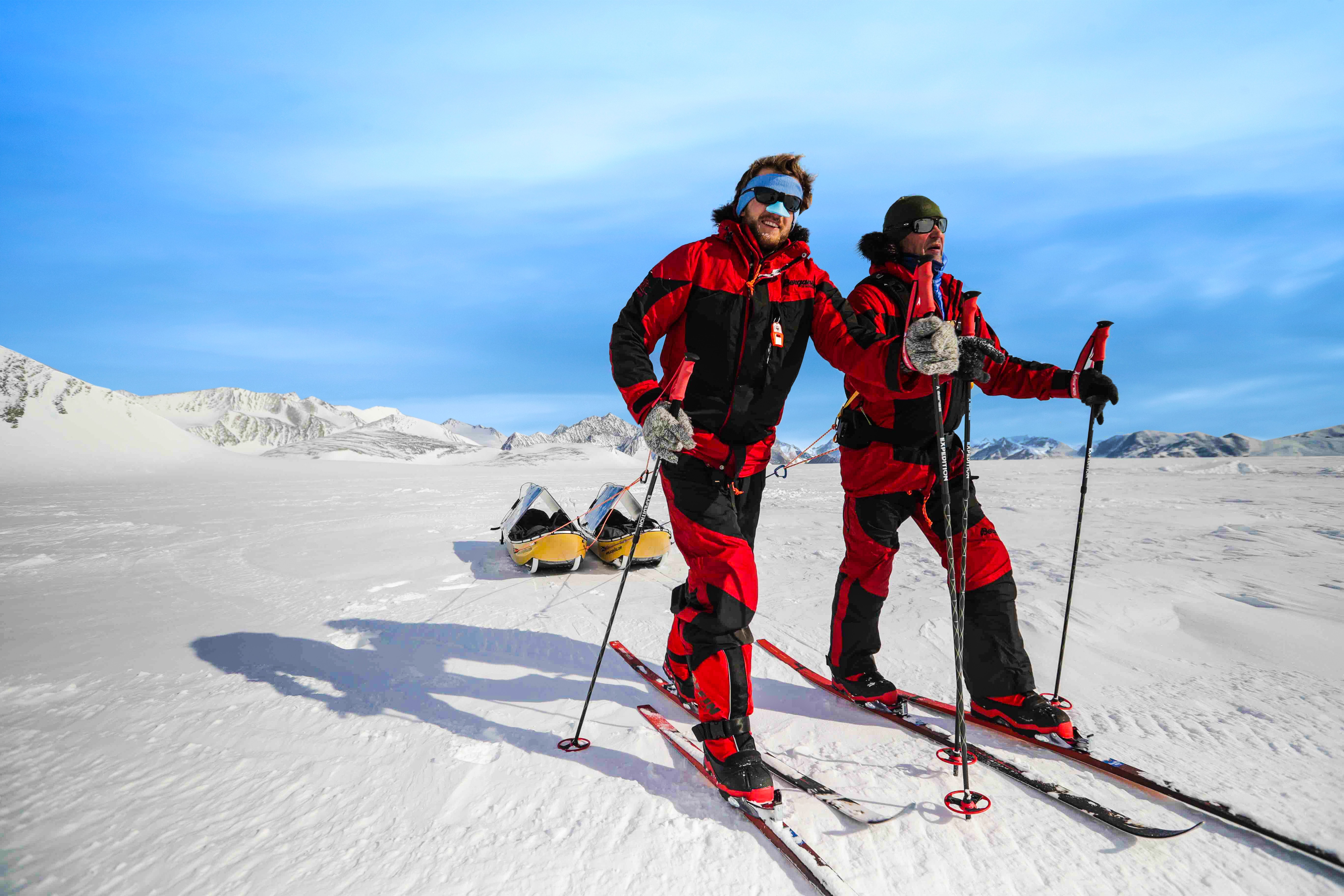 Father and son Robert and Barney Swan are the first people to walk to the South Pole using only renewable energy. Photos: Handout