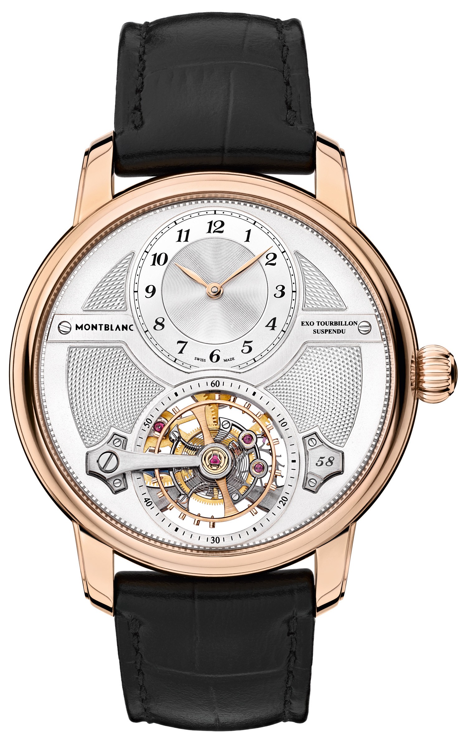 Montblanc. The Star Legacy Suspended Exo Tourbillon Limited Edition 58 features a three-dimensional dial and a new patented complication. Price on request