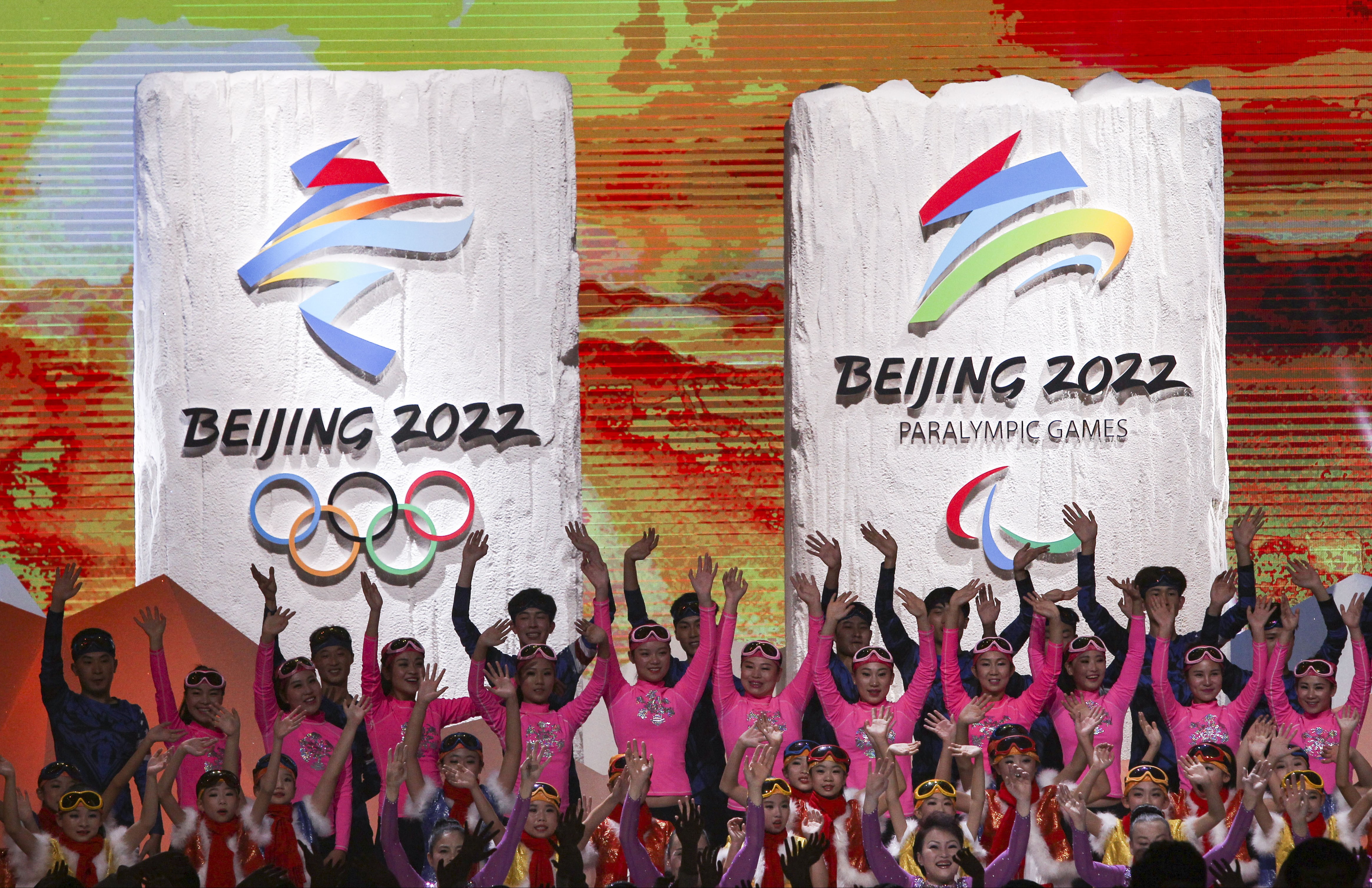 The emblems of the Beijing 2022 Olympic and Paralympic Winter Games being officially launched. Photo: Simon Song