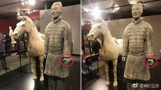 Two Chinese experts will fly to the United States to assess the damage caused to a terracotta warrior. Photo: Weibo