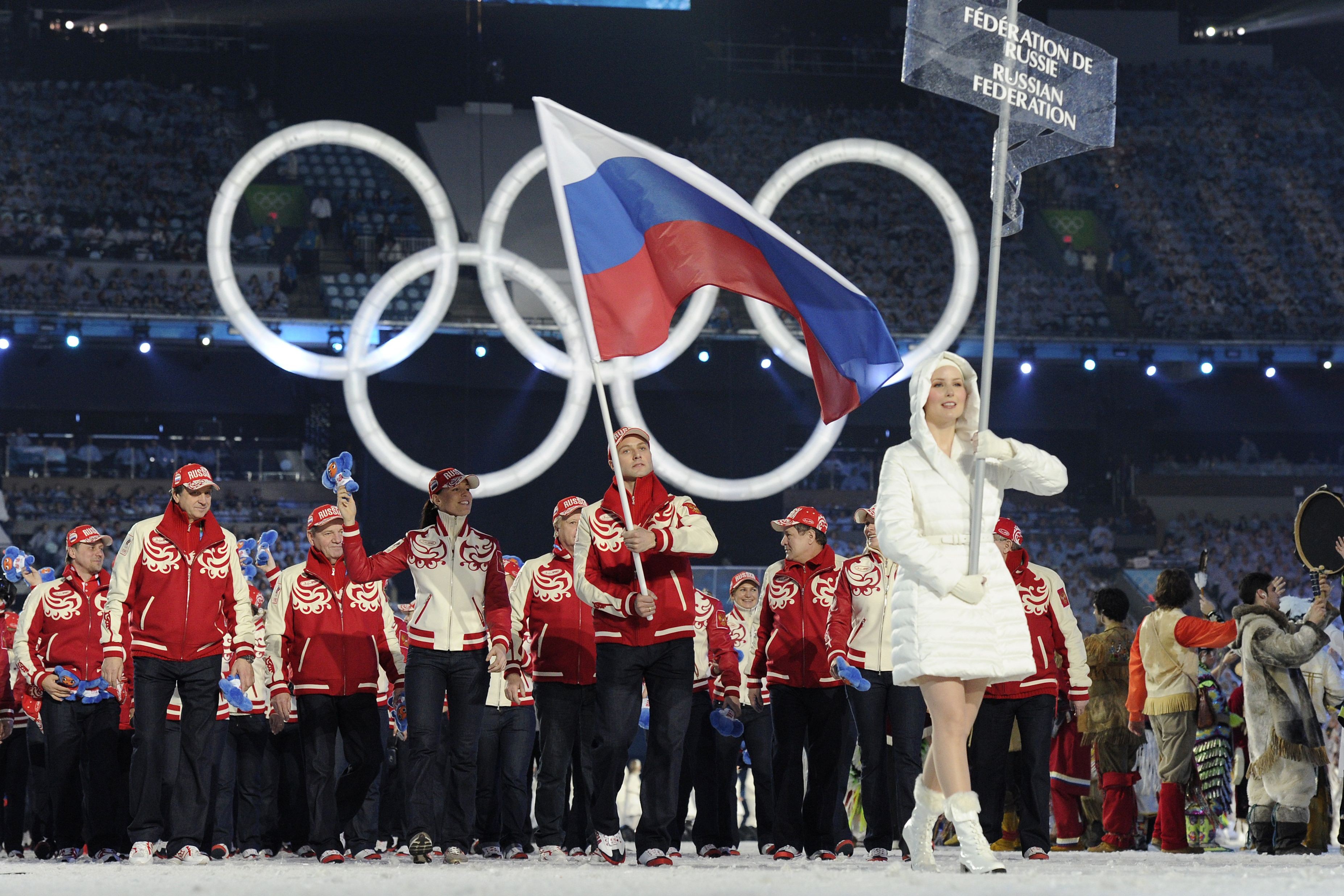 In this file photo taken on February 13, 2010, The Russian delegation tours the Vancouver Winter Olympics stadium. File photo: AFP