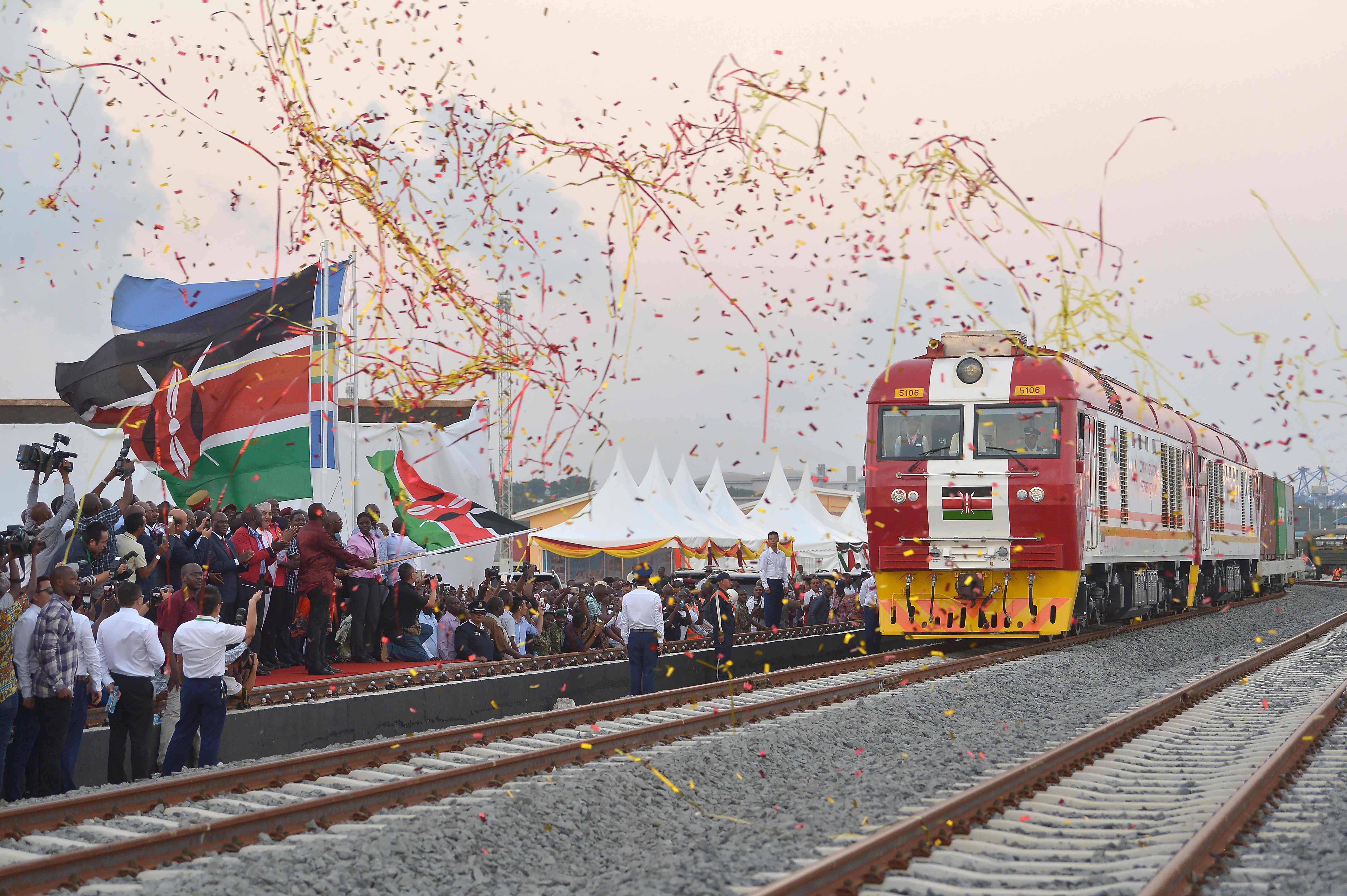 A cargo train leaves a container terminal in the Kenyan capital Nairobi to Mombasa on a Chinese-buil rail line. China is dispensing foreign aid in all forms, making the transition from recipient to donor. Photo: AFP