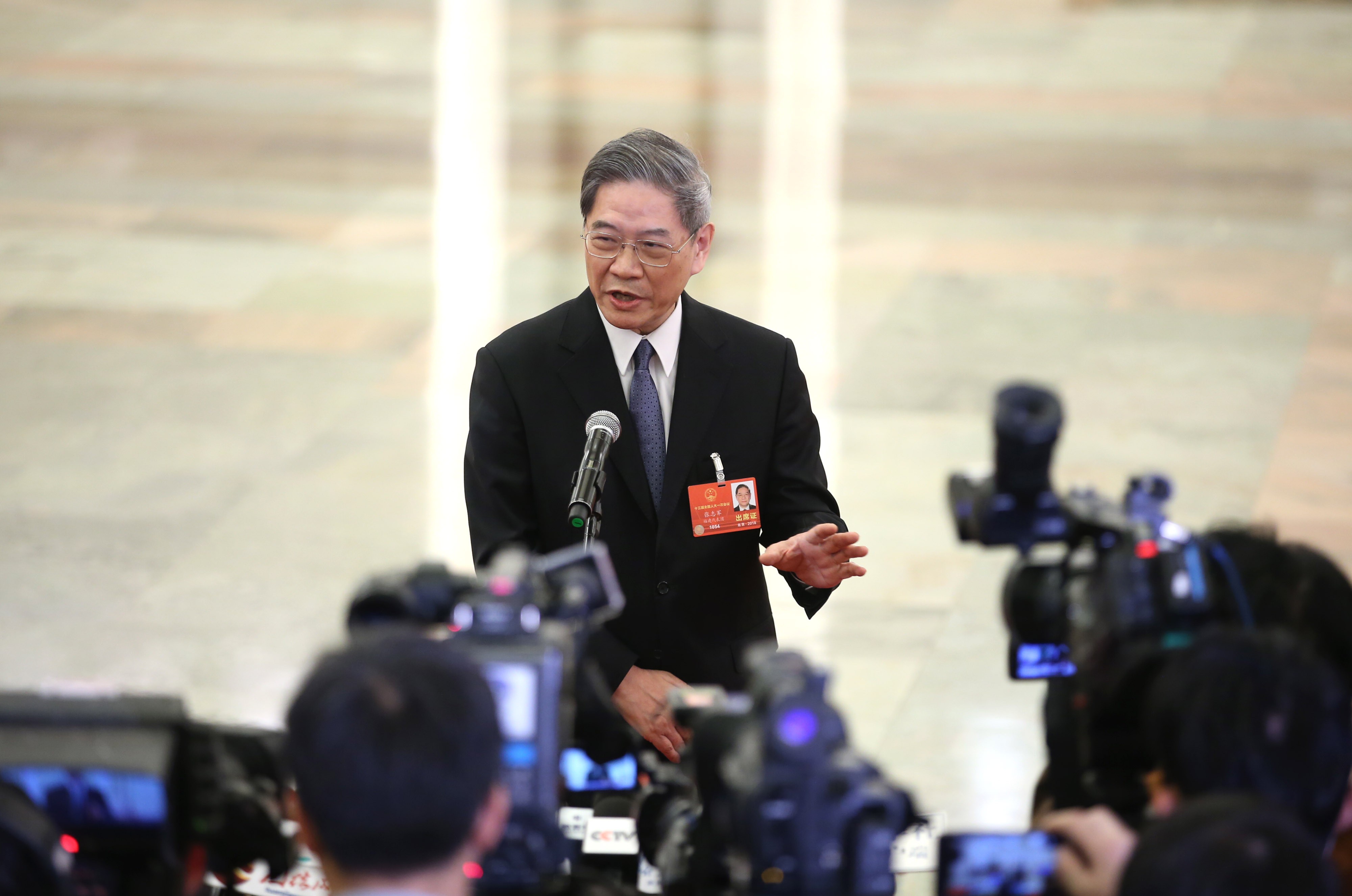 Zhang Zhijun, director of the Taiwan Affairs Office under China’s State Council, speaks at the opening meeting of the 13th National People's Congress in Beijing on March 5. Photo: Xinhua