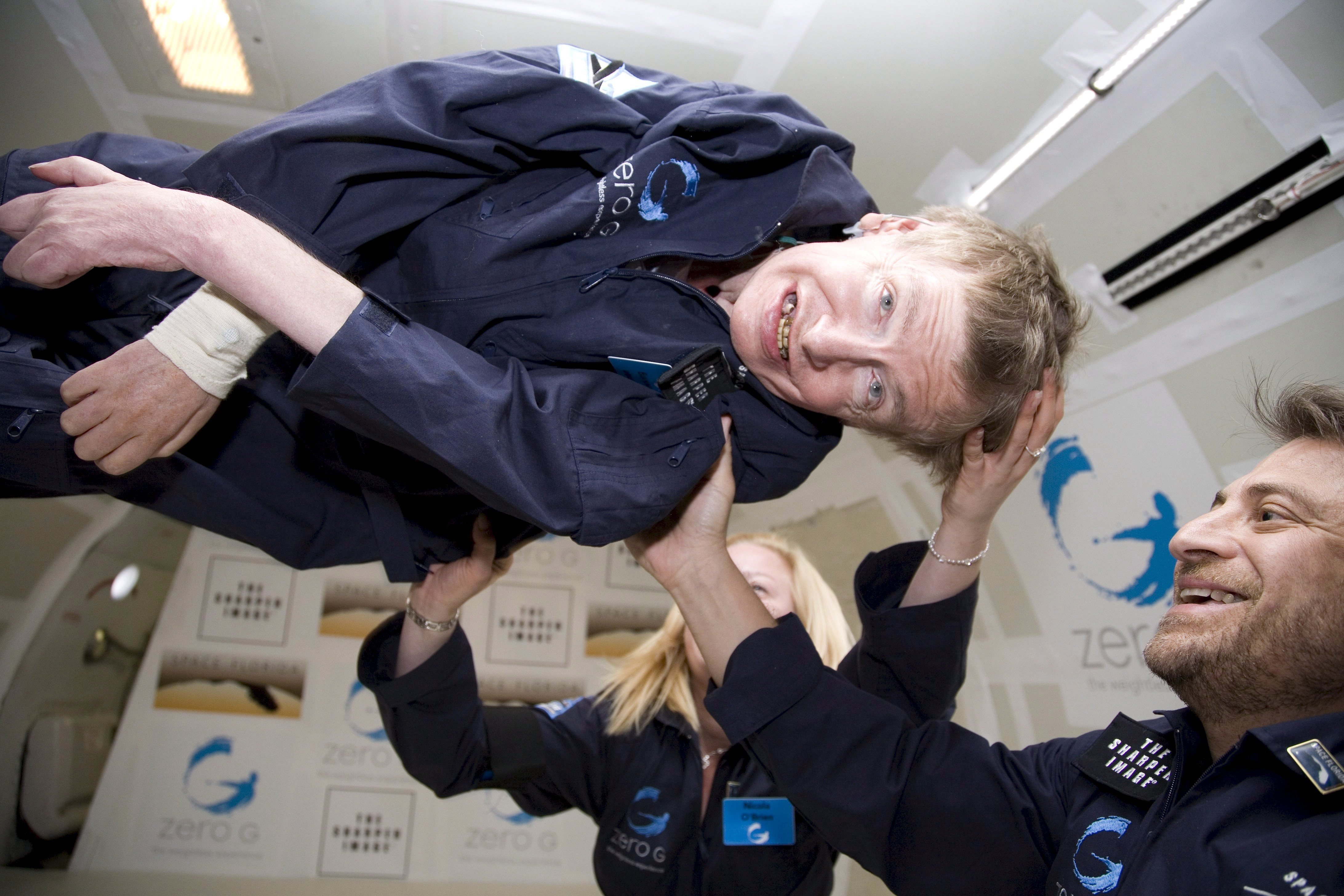 Stephen Hawking floats in a weightless environment during a flight aboard a modified Boeing 727 owned and operated by the Zero-Gravity Corporation in 2007. File photo: EPA