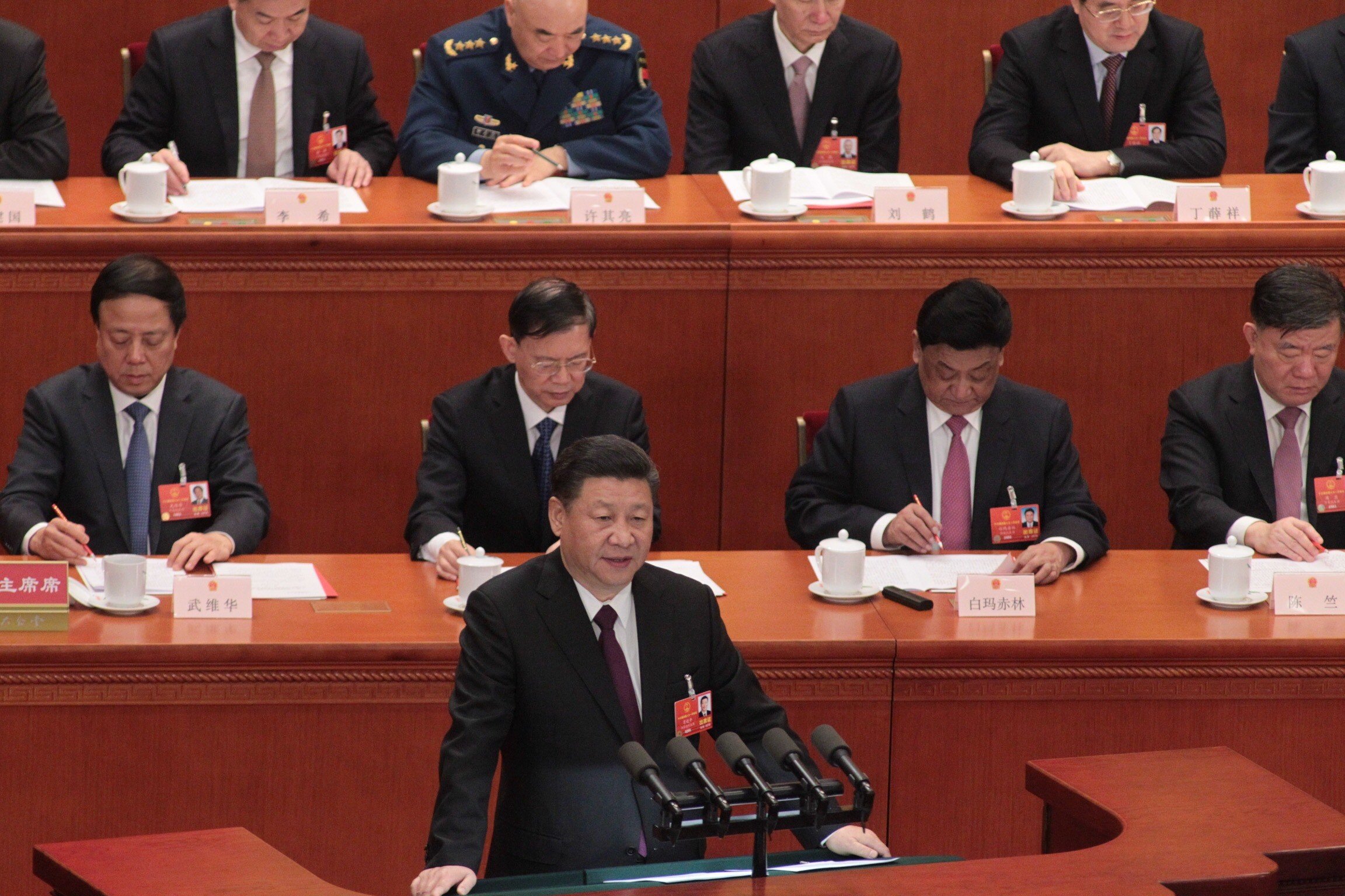 Xi Jinping addressing the closing ceremony. Photo: Simon Song 