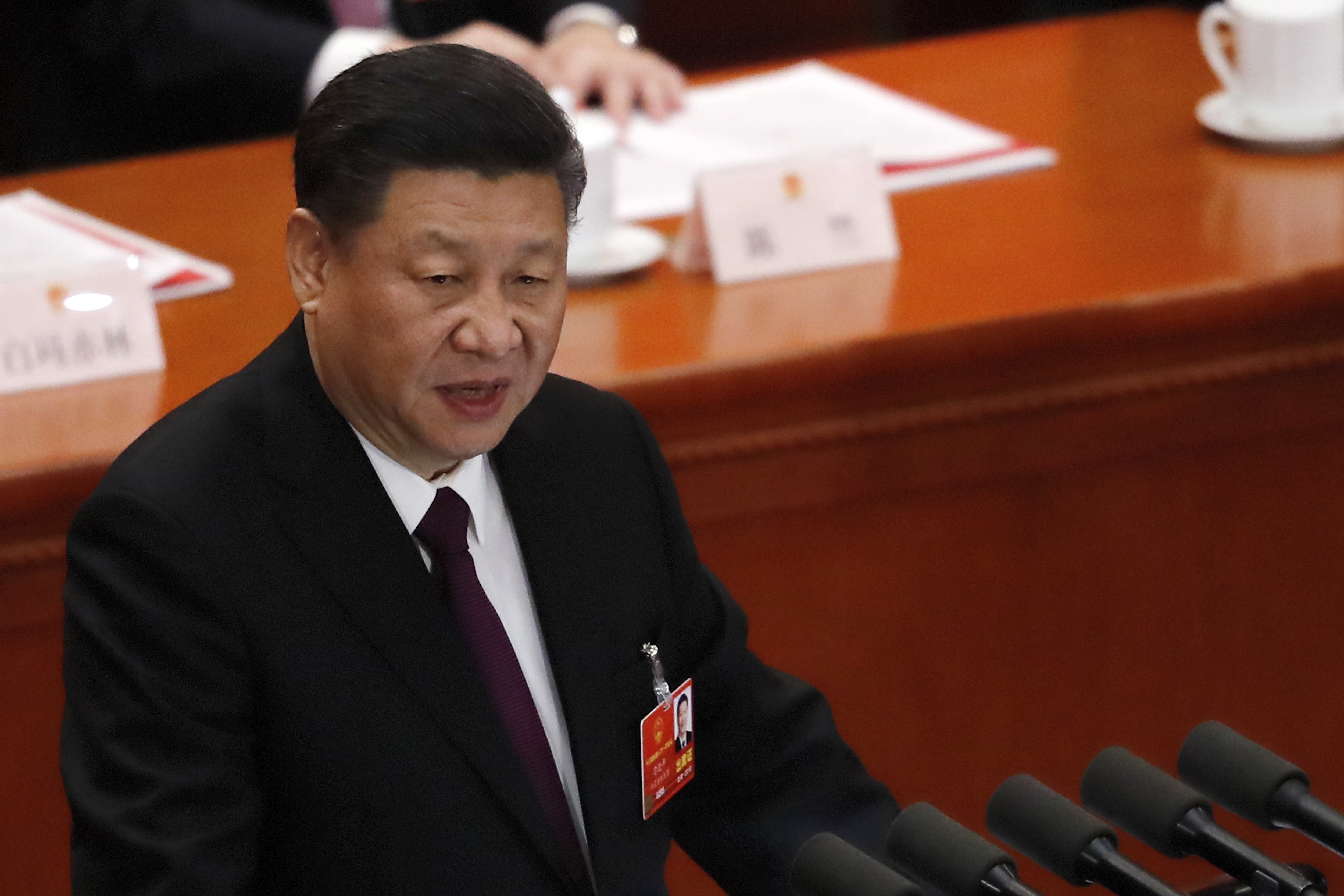 Chinese President Xi Jinping makes his closing address at the National People’s Congress. Photo: AP