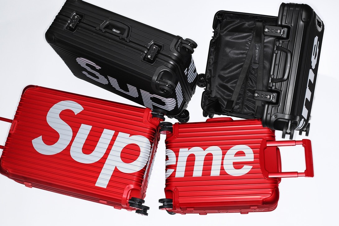 The collaboration between Supreme and Rimowa – tipped to launch on April 12 – features black and red suitcases in two different sizes.