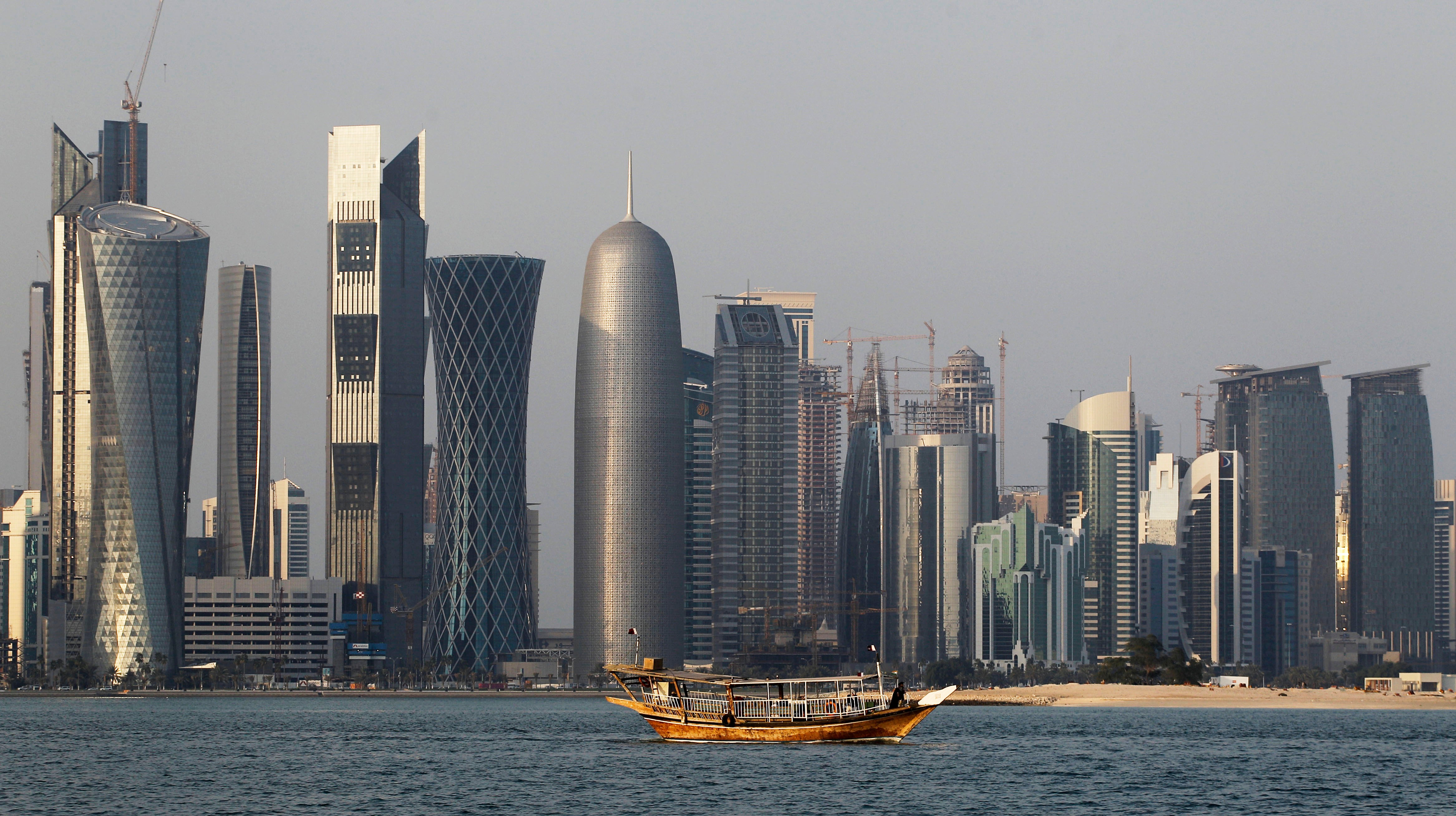 In this January 6, 2011 photo, a traditional dhow floats in the Corniche Bay of Doha, Qatar. Saudi media reported on April 9, 2018, a proposal to dig a maritime canal along the kingdom's closed border with Qatar, turning the peninsula-nation into an island and further isolating it. Photo: AP 