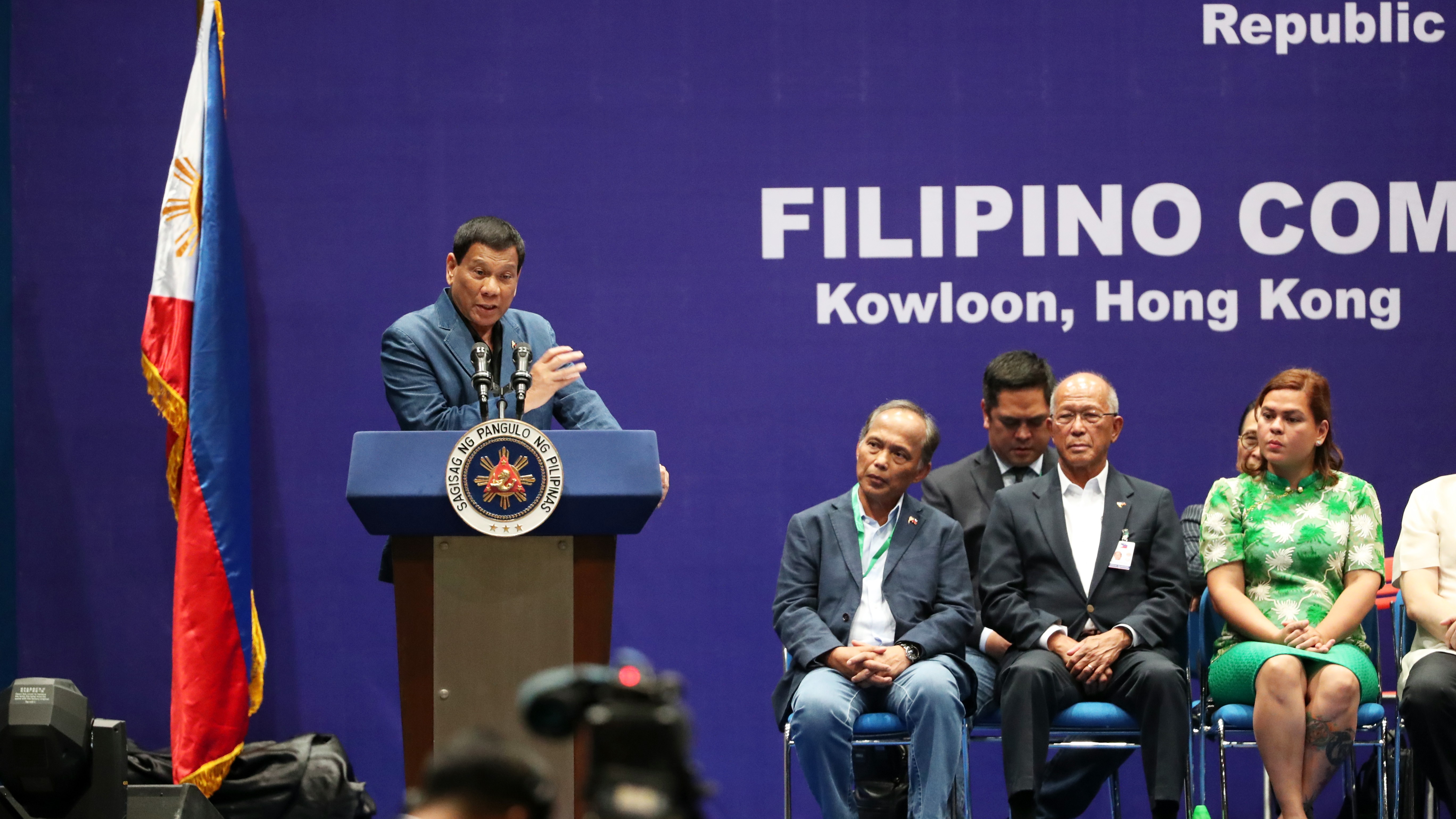 President Rodrigo Duterte meets the Filipino community at Kai Tak Cruise Terminal. Photo: K.Y. Cheng