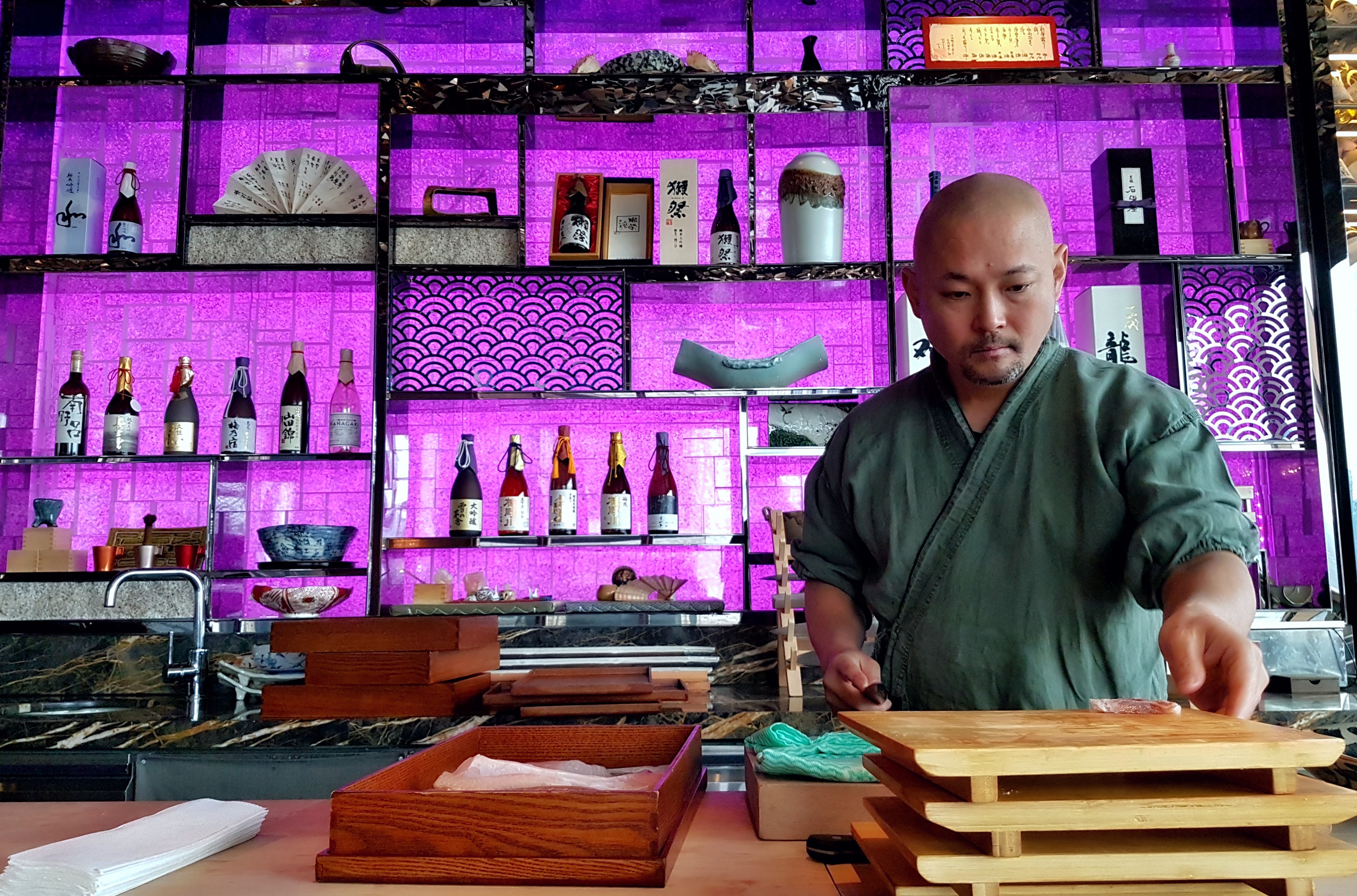 The interior of HE Japanese Restaurant at Wanda Reign on the Bund. Photos: Cedric Tan