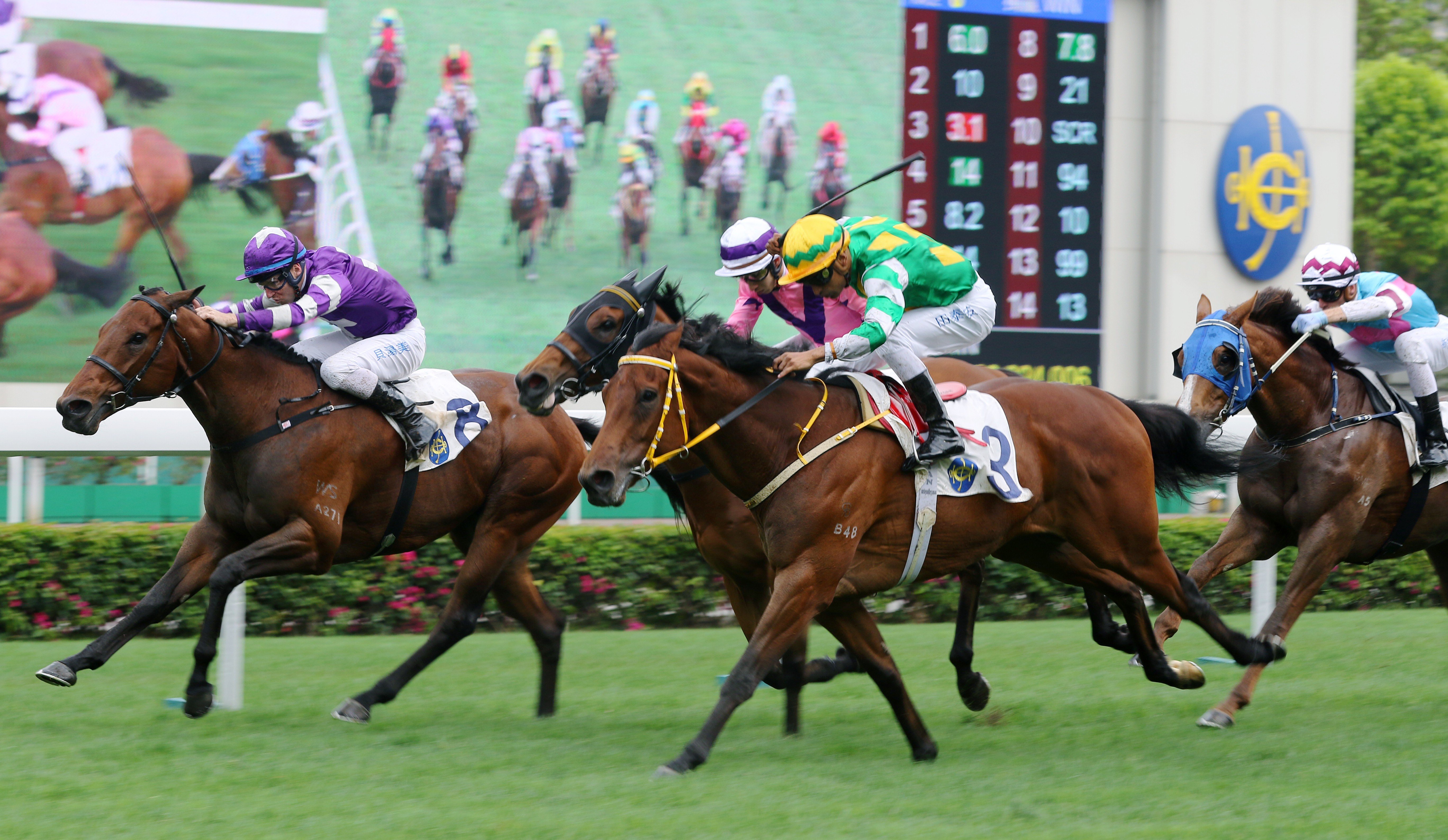 Strathspey (left) finishes second to Namjong Plus on Sunday. Photo: Kenneth Chan