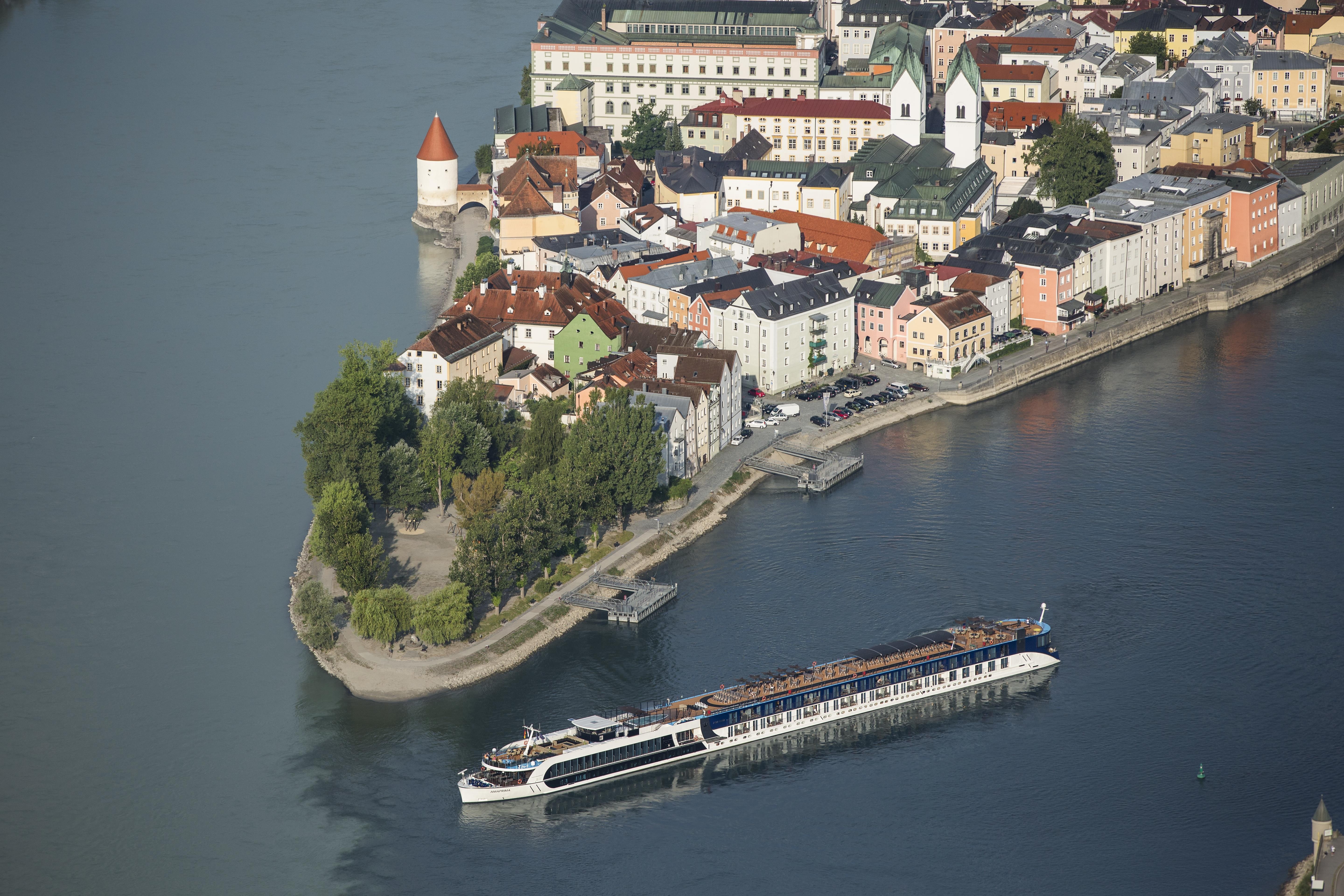 AmaWaterways' ship cruising along Passau of Germany offers a comfortable way to journey into the heart of Europe. 