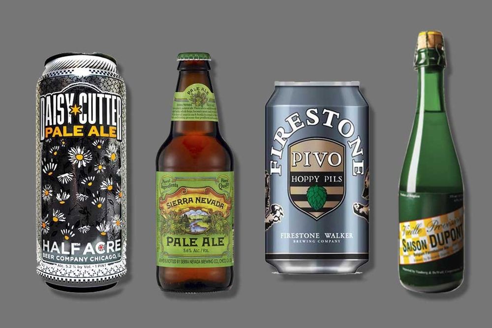 Four of the top 10 beer picks by American brewers: (from left) Daisy Cutter Pale Ale, Sierra Nevada Pale Ale, Firestone Walker Pivo Pils and Saison Dupont, Photo: Bloomberg