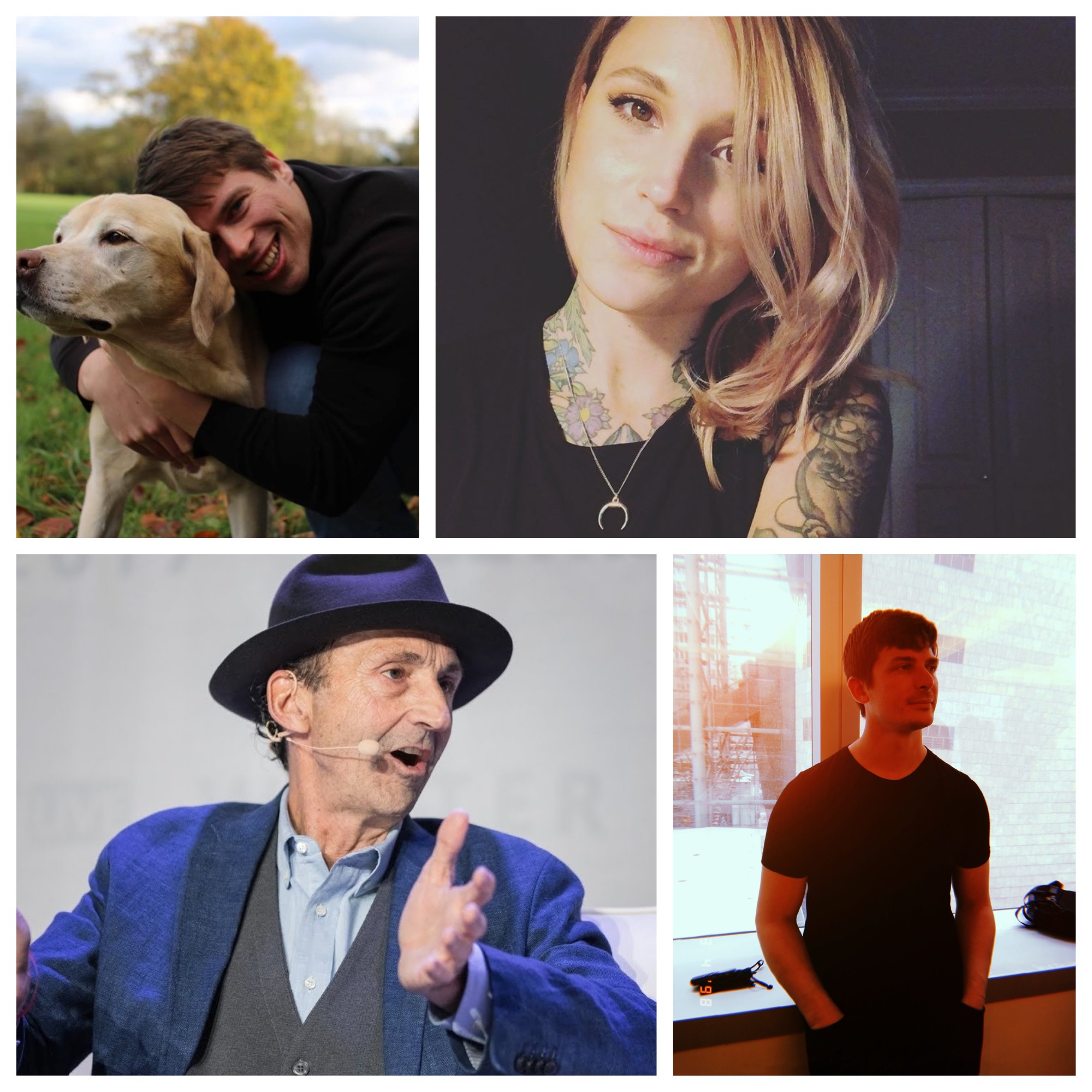 Clockwise from top left: four of the vegan influencers bring the message to China – Klaus Mitchell, Jodi Monelle, Josh Tetrick and Greg Steltenpohl