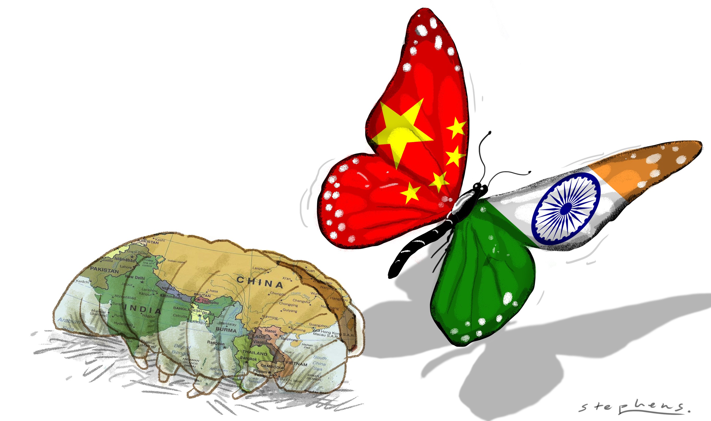 China and India – the second and seventh largest economies in the world – represent almost 40 per cent of the world’s population and see each other as leaders of the “Asian century”. Illustration: Craig Stephens