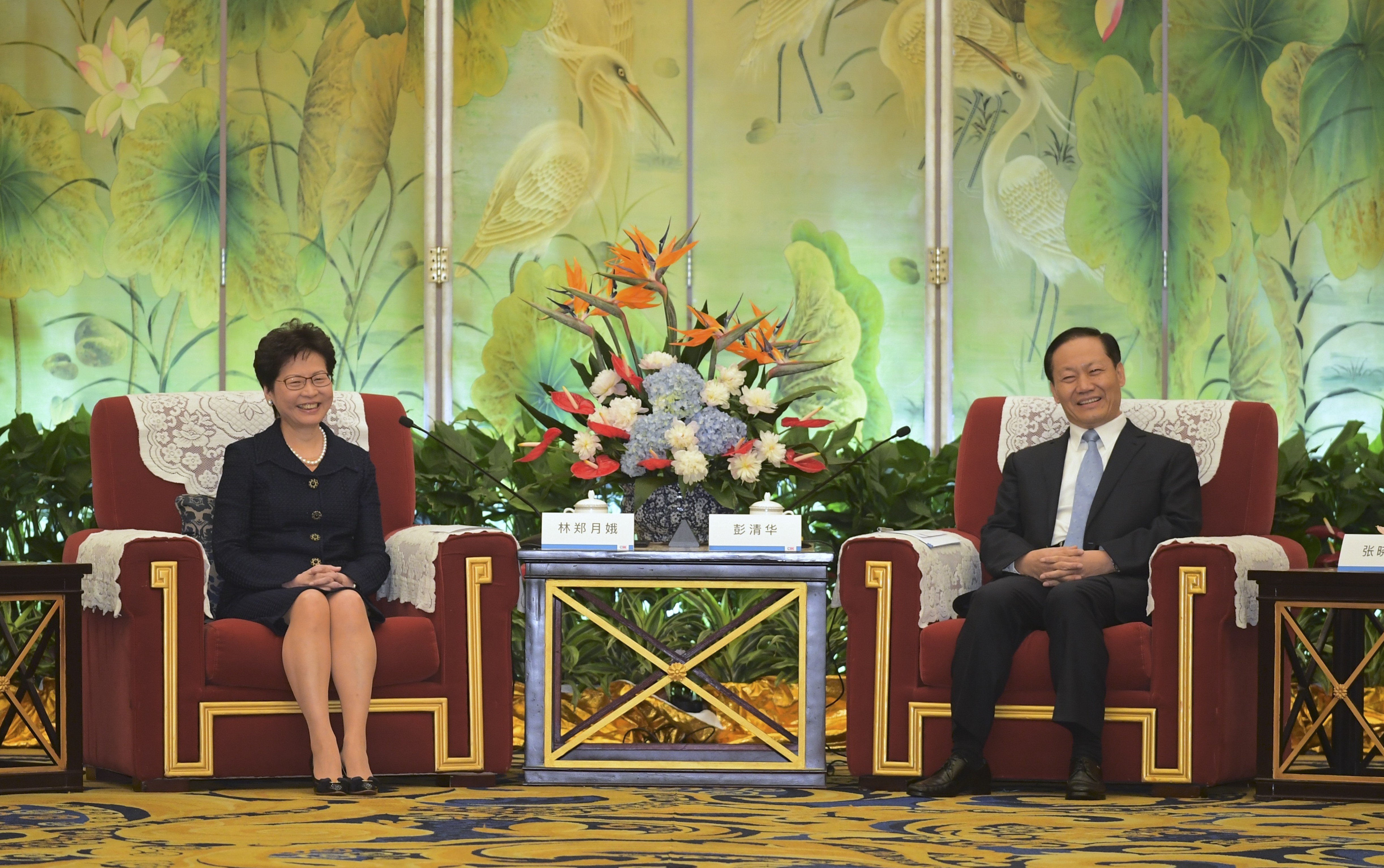 Hong Kong Chief Executive Carrie Lam meets Sichuan party chief Peng Qinghua in Chengdu on Friday. Photo: ISD