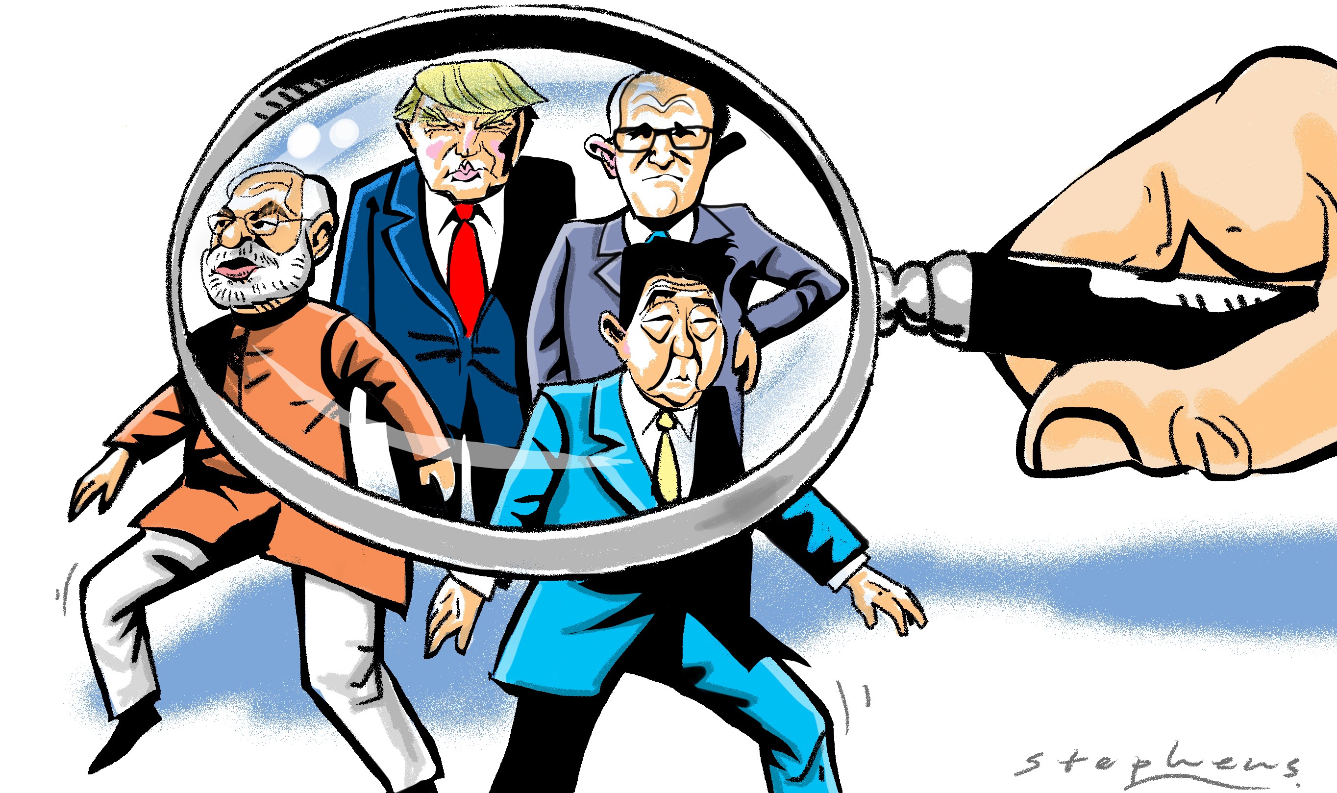 Both India and Japan are now vigorously pursuing their bilateral relationships with China, unrestrained by the anti-China messaging implicit in the formation of the Quad. Illustration: Craig Stephens