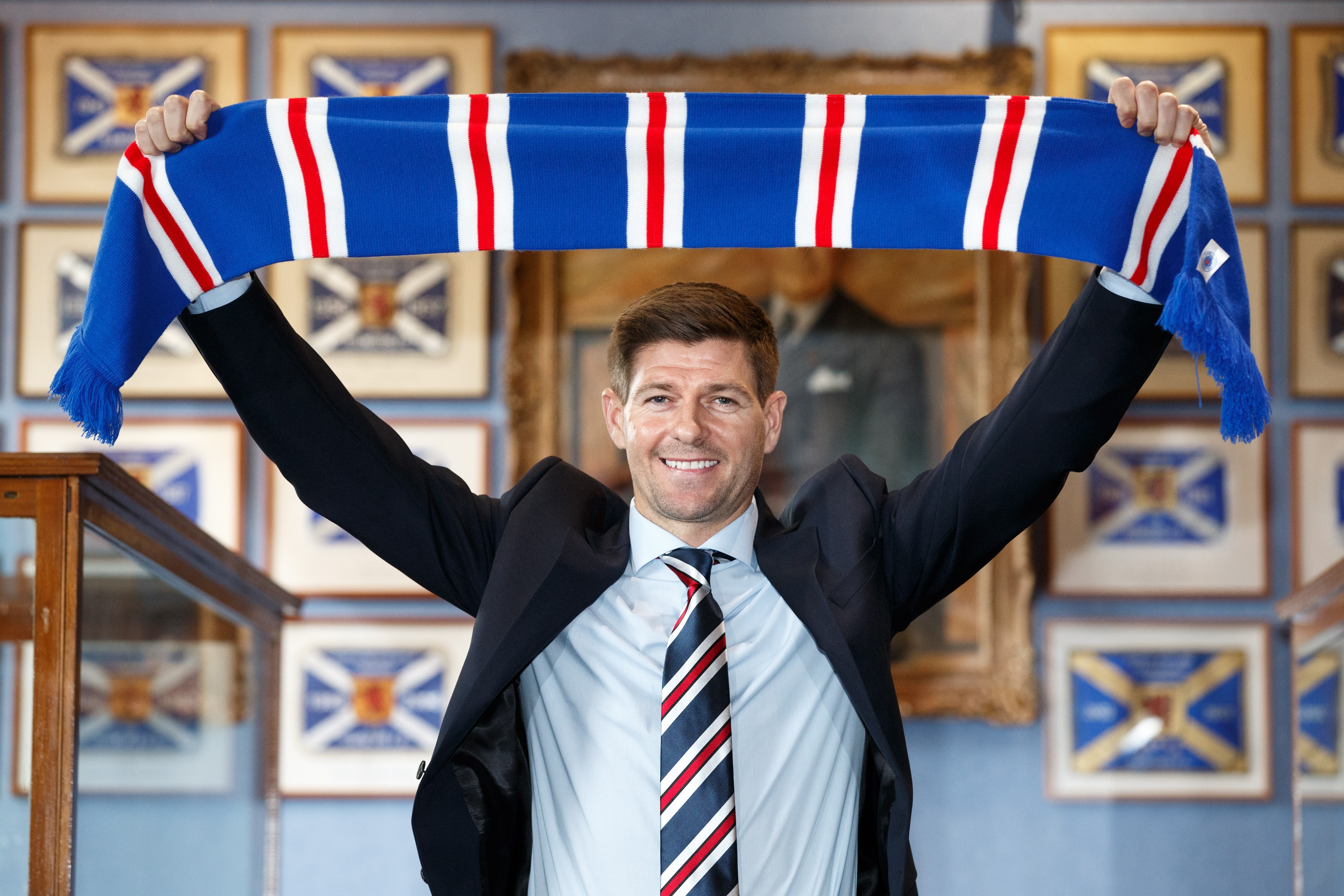 Steven Gerrard smiles as he is unveiled as the new manager of Rangers at Ibrox Stadium in Glasgow, Scotland. Photo: EPA