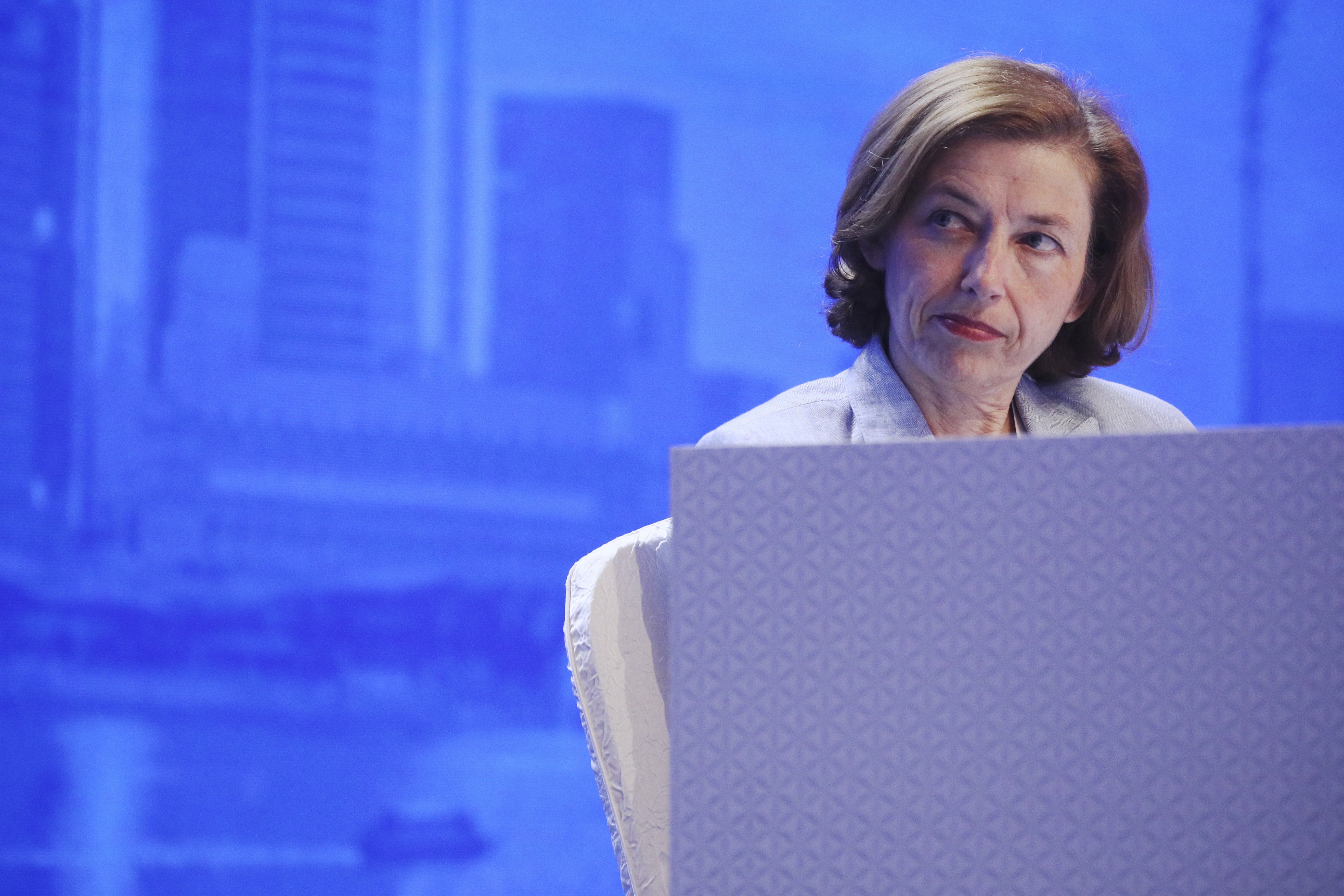 French Minister of the Armed Forces Florence Parly listens to a speech by British defence secretary Gavin Williamson (not pictured) at the fifth plenary session of the Shangri-La Dialogue in Singapore on Sunday. Franco-British naval cooperation in the region is already a reality, and could grow even further. Photo: EPA-EFE