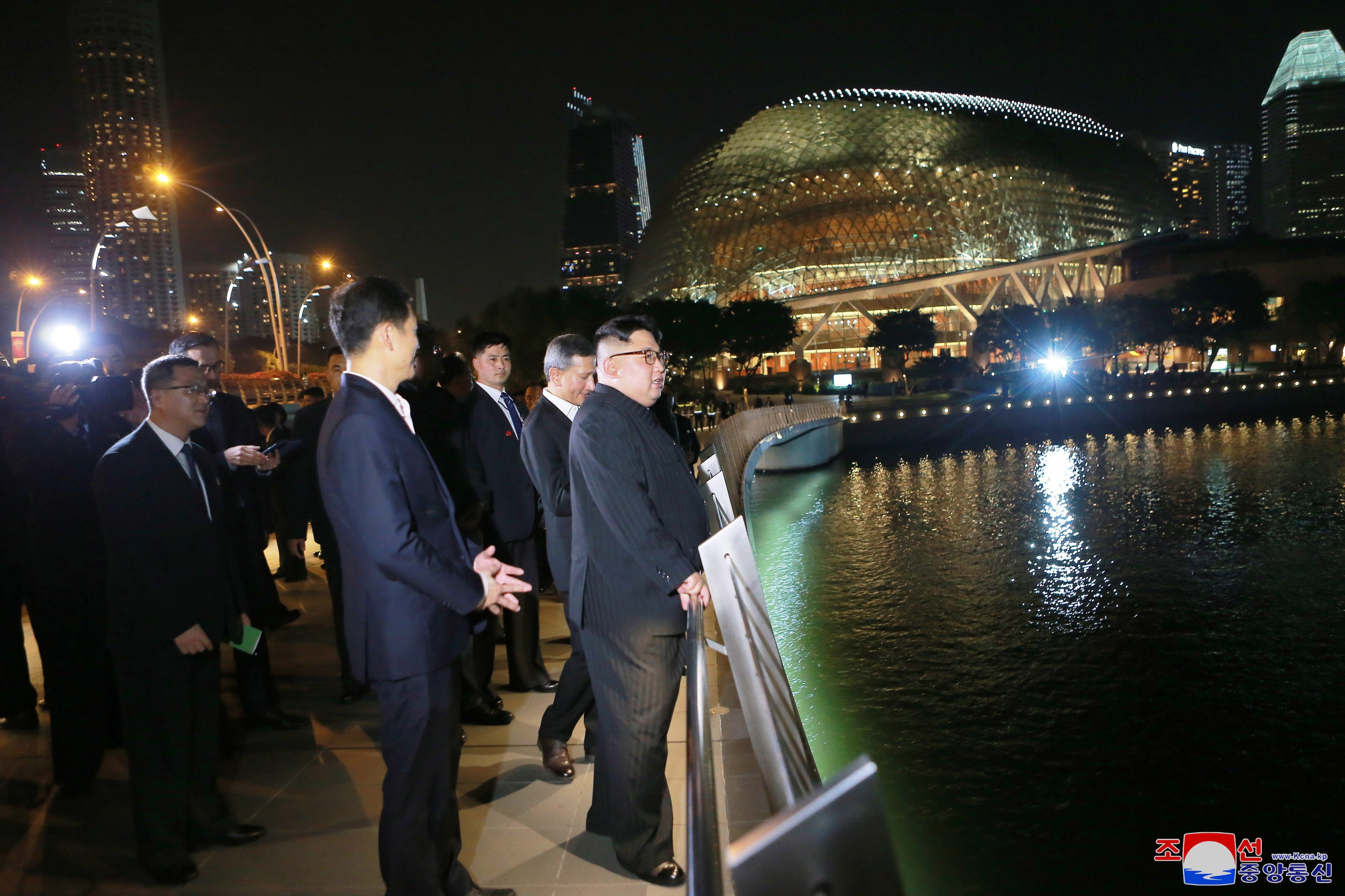 Kim Jong-un tours Singapore on Monday. Photo: KCNA via EPA-EFE