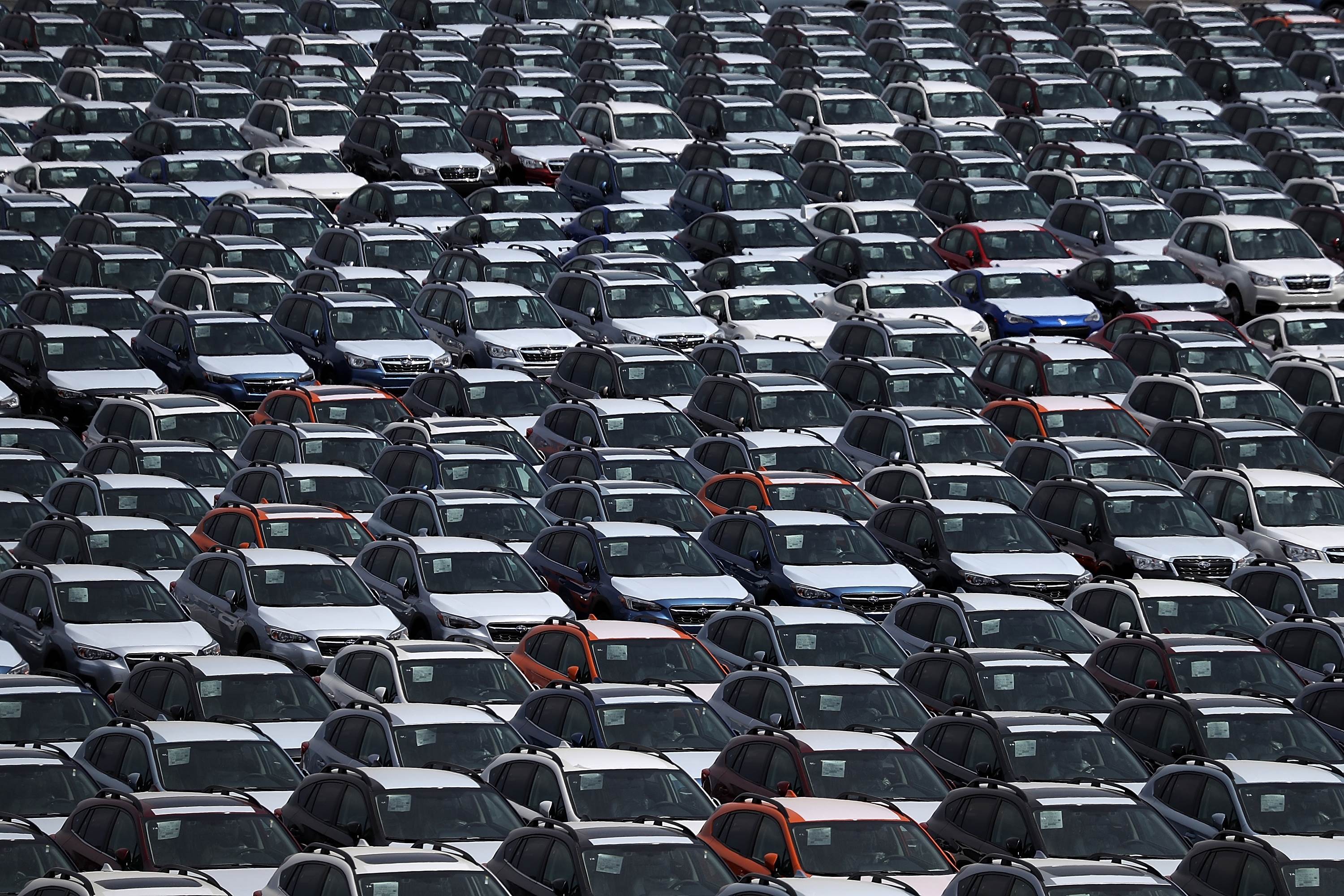 New cars on a lot at the Auto Warehousing Company near the Port of Richmond in northern California last month. Photo: Getty Images/AFP